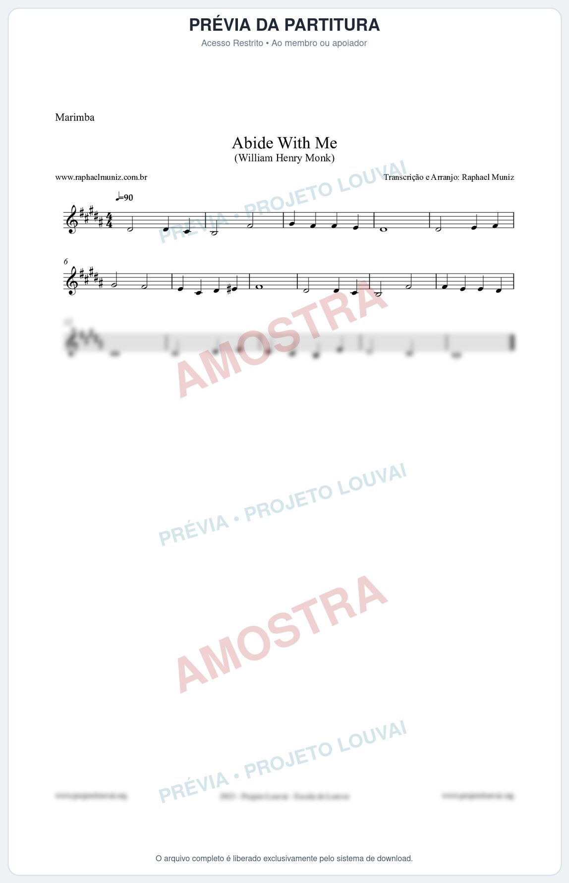 Prévia protegida da primeira página da partitura Partitura para Marimba - Abide With Me - William Henry Monk
