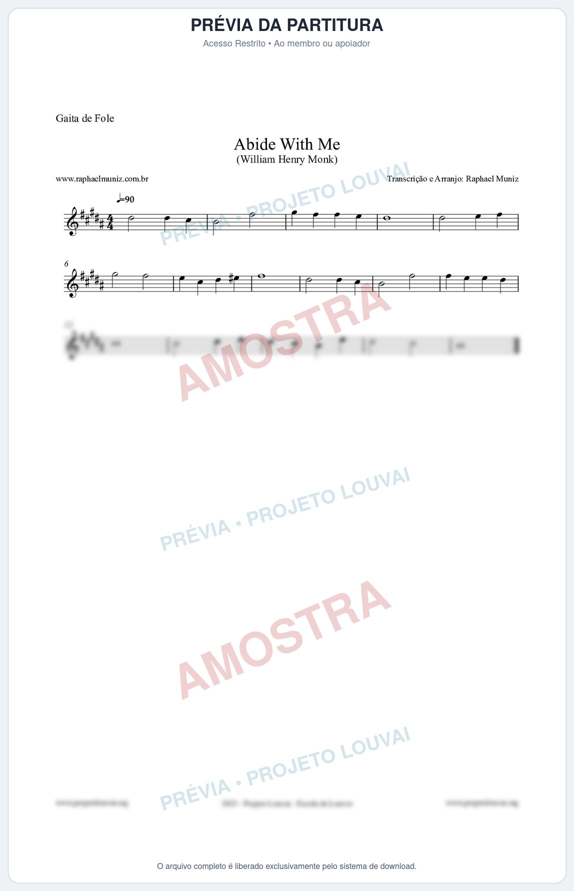 Prévia protegida da primeira página da partitura Partitura para Gaita de Fole - Abide With Me - William Henry Monk