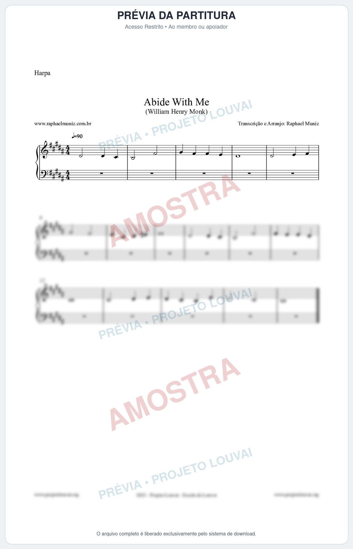 Prévia protegida da primeira página da partitura Partitura para Harpa - Abide With Me - William Henry Monk