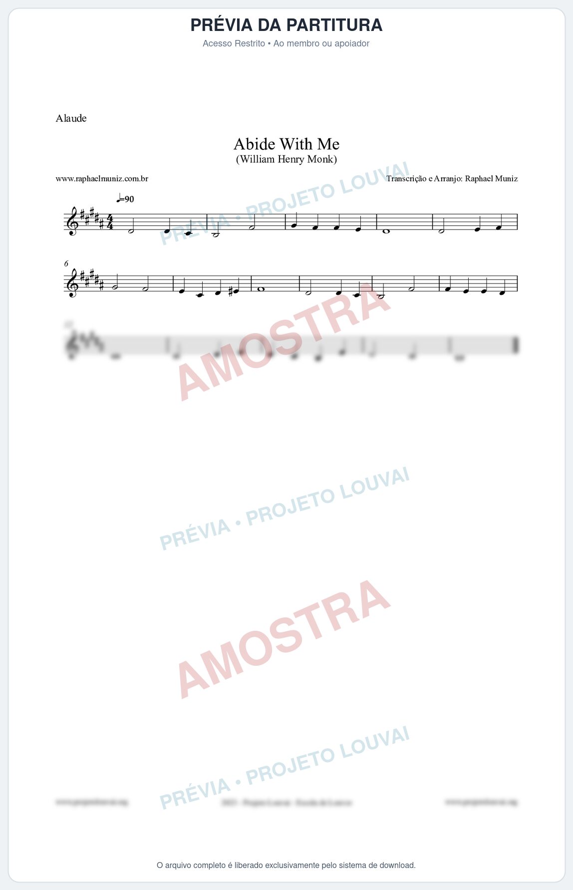 Prévia protegida da primeira página da partitura Partitura para Alaúde - Abide With Me - William Henry Monk