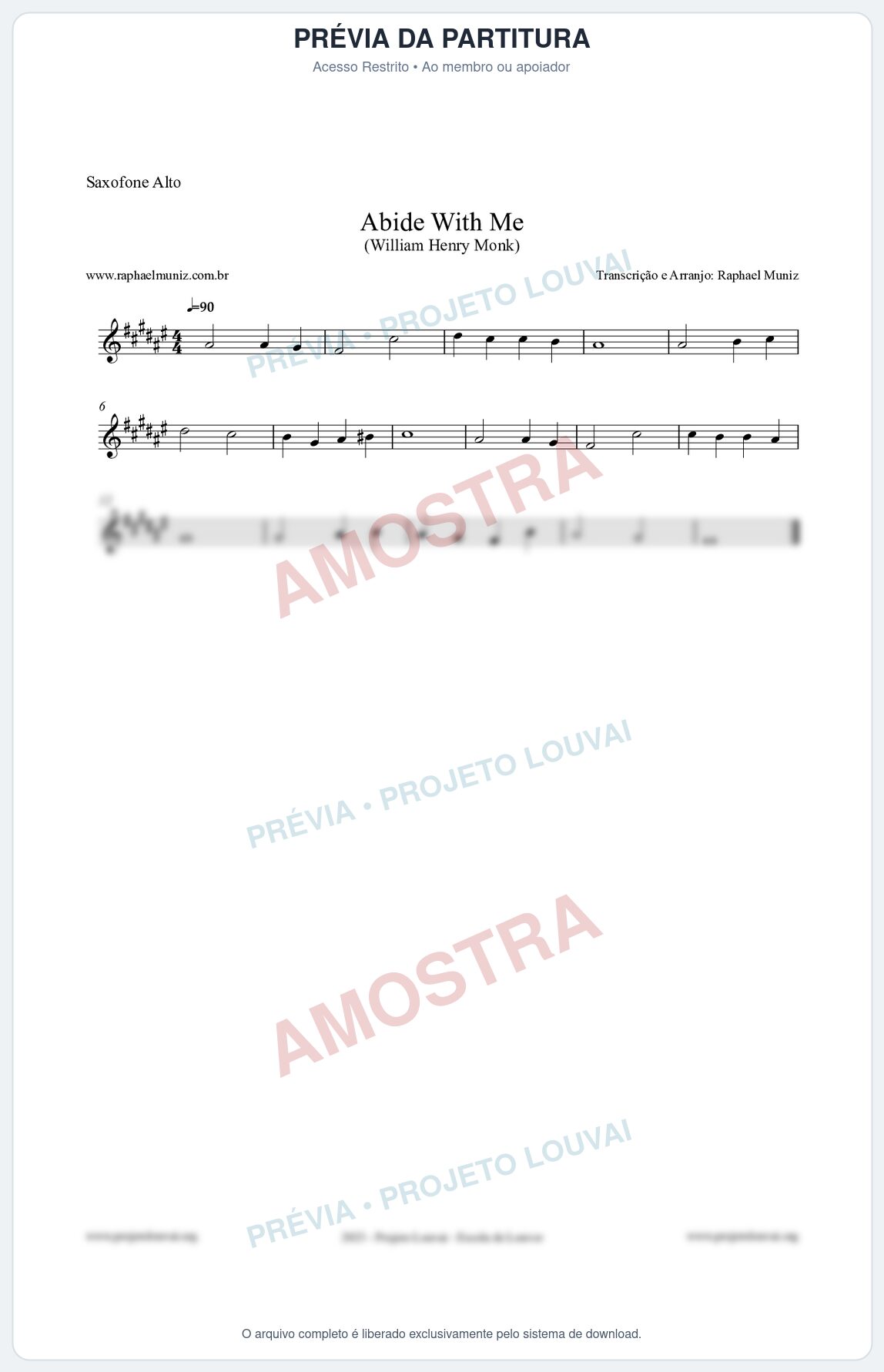 Prévia protegida da primeira página da partitura Partitura para Saxofone Alto - Abide With Me - William Henry Monk