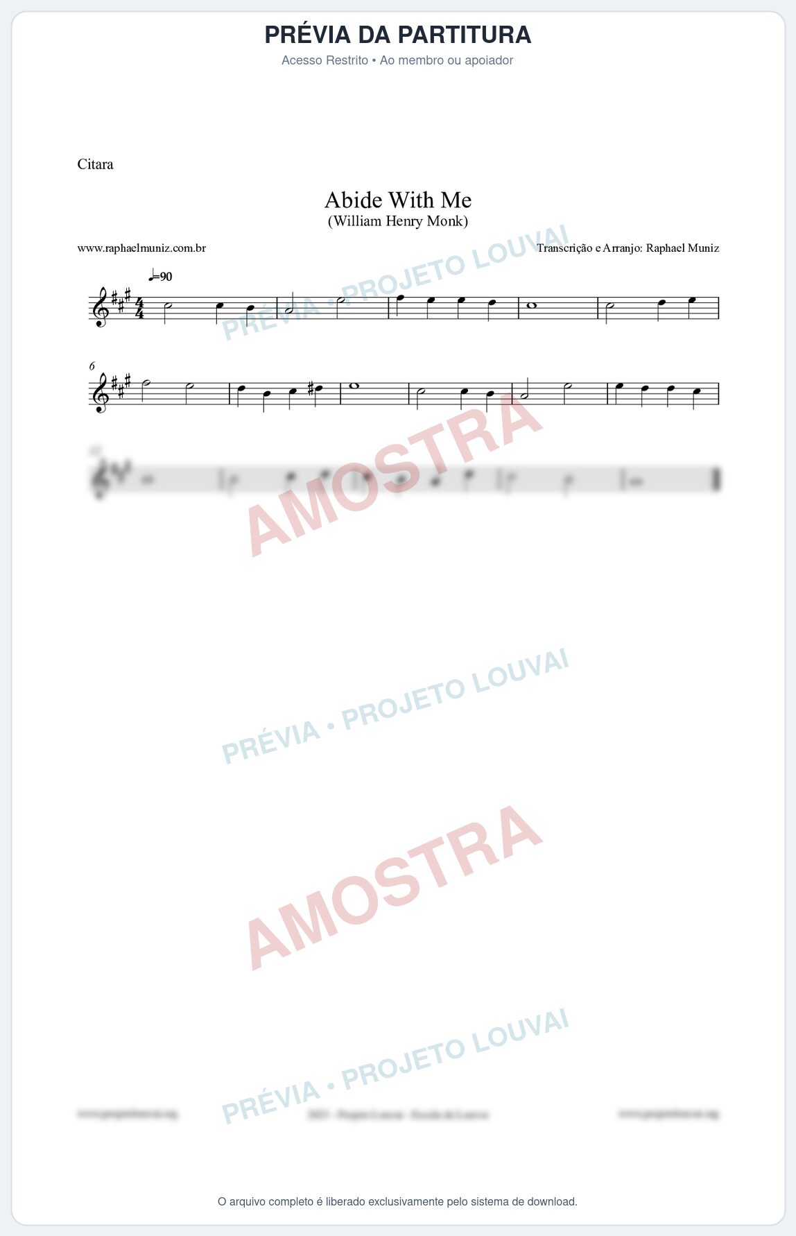 Prévia protegida da primeira página da partitura Partitura para Cítara - Abide With Me - William Henry Monk
