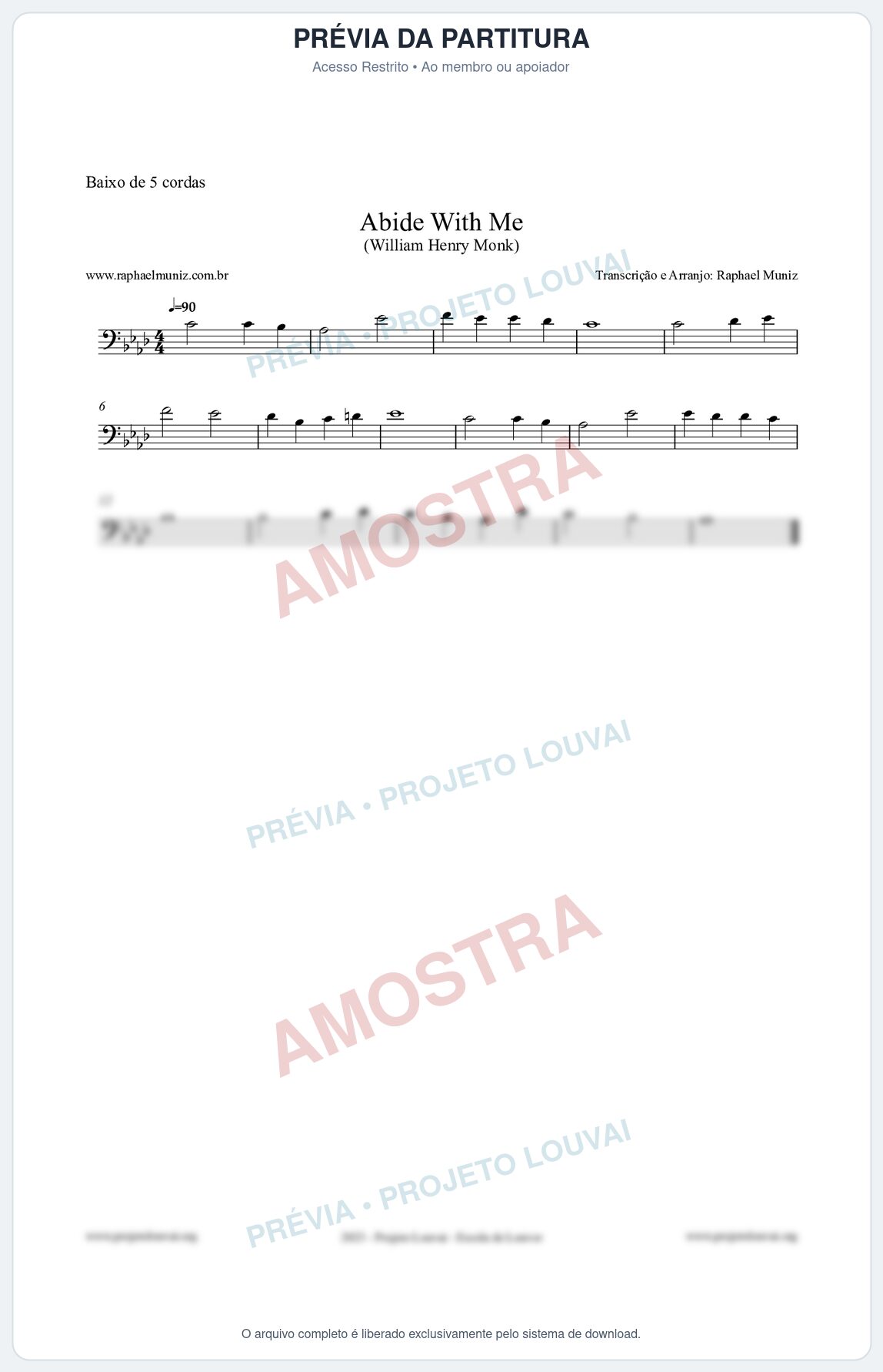 Prévia protegida da primeira página da partitura Partitura para Baixo de 5 cordas - Abide With Me - William Henry Monk
