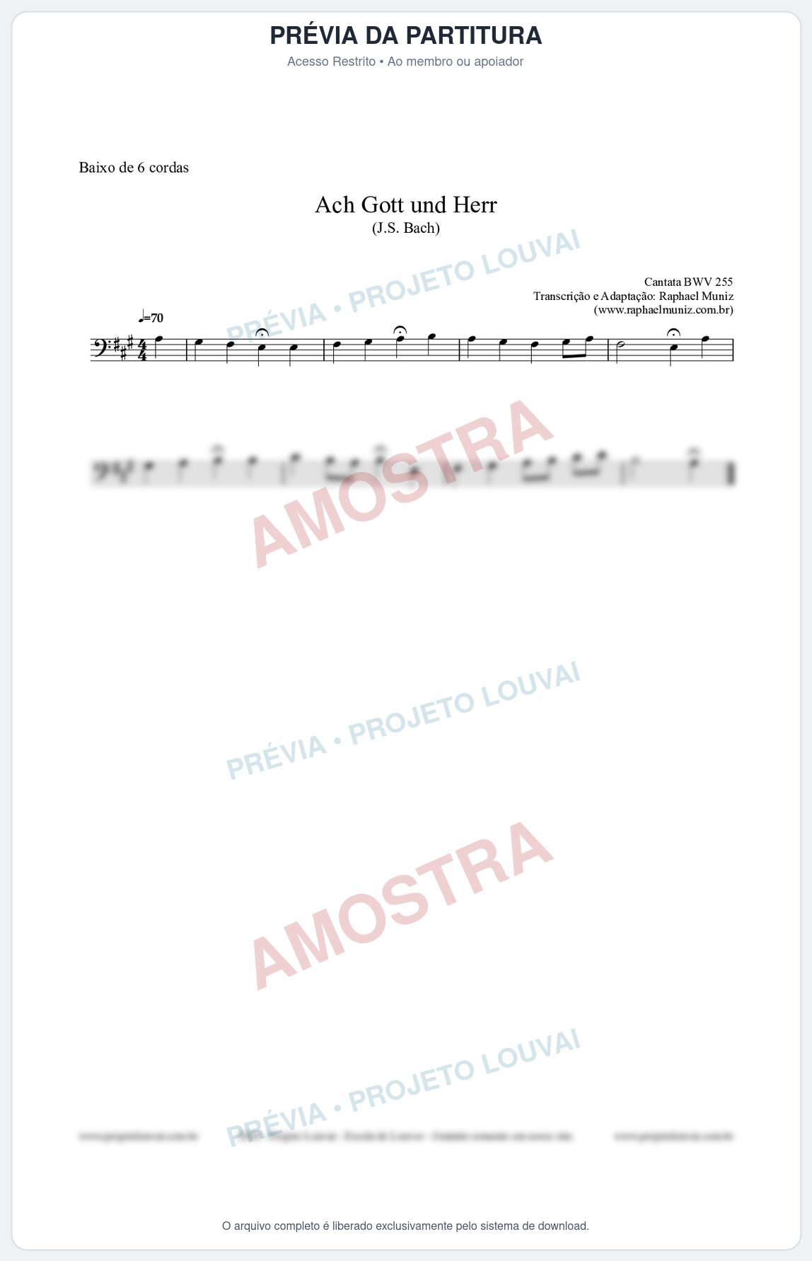 Prévia protegida da primeira página da partitura Partitura para Baixo de 6 cordas - Ach Gott und Herr (BWV 255) (Tom A) - Johann Sebastian Bach