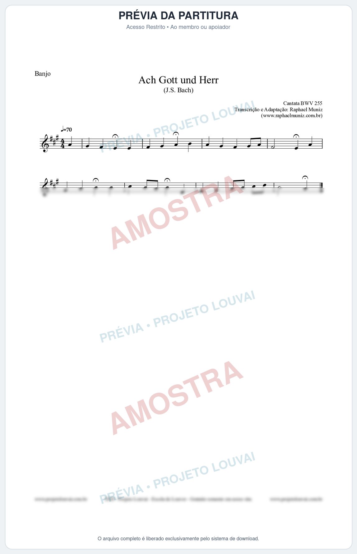 Prévia protegida da primeira página da partitura Partitura para Banjo - Ach Gott und Herr (BWV 255) (Tom A) - Johann Sebastian Bach