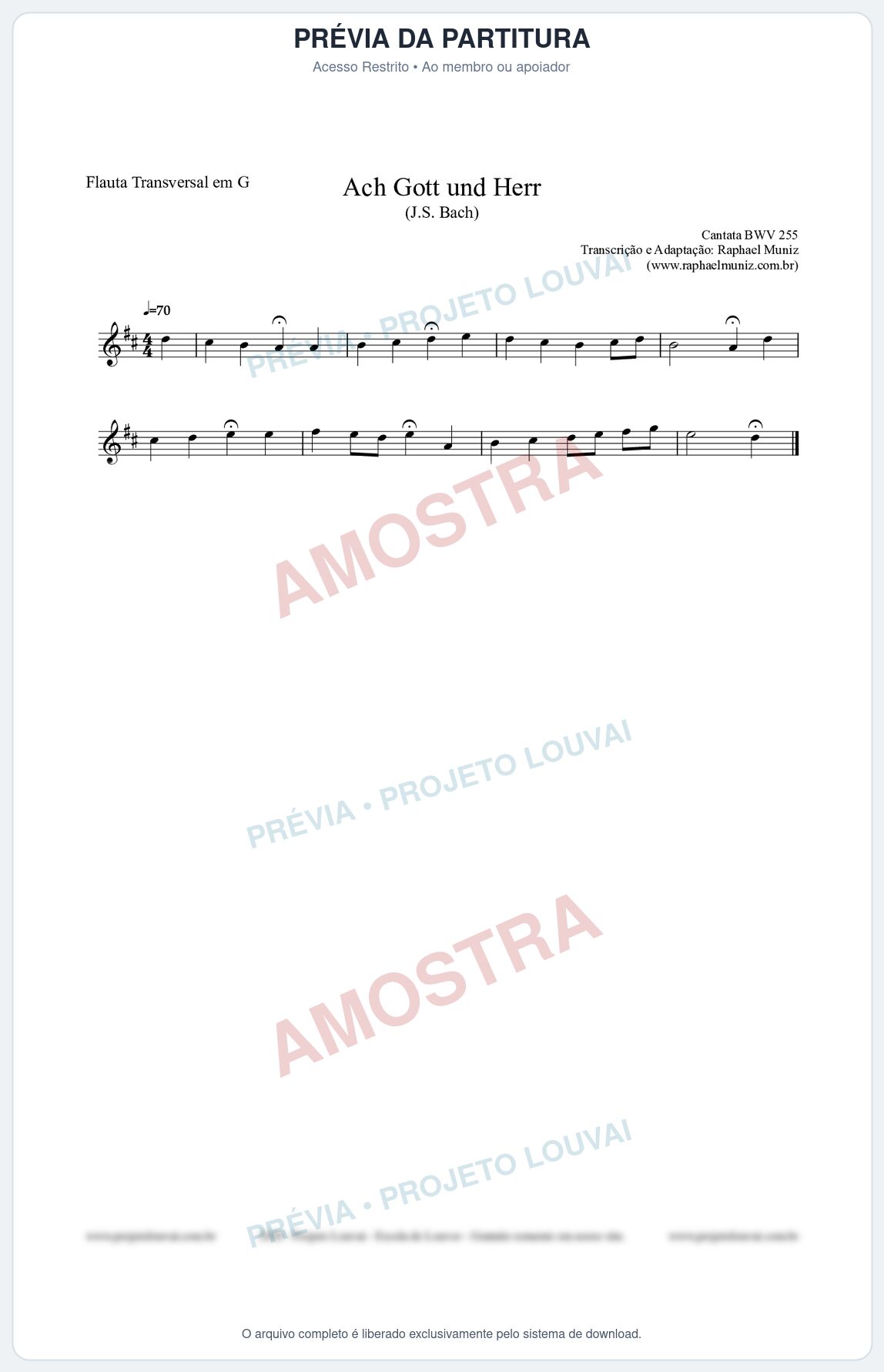 Prévia protegida da primeira página da partitura Partitura para Flauta Transversal em G - Ach Gott und Herr (BWV 255) (Tom A) - Johann Sebastian Bach