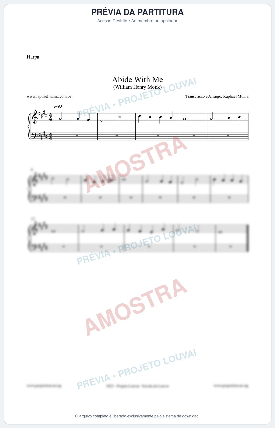 Prévia protegida da primeira página da partitura Partitura para Harpa - Abide With Me - William Henry Monk