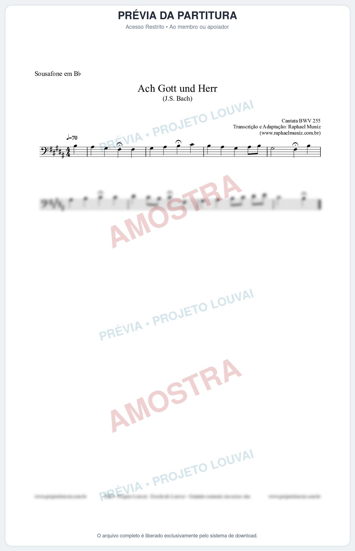 Prévia protegida da primeira página da partitura Partitura para Sousafone em Bb - Ach Gott und Herr (BWV 255) (Tom A) - Johann Sebastian Bach