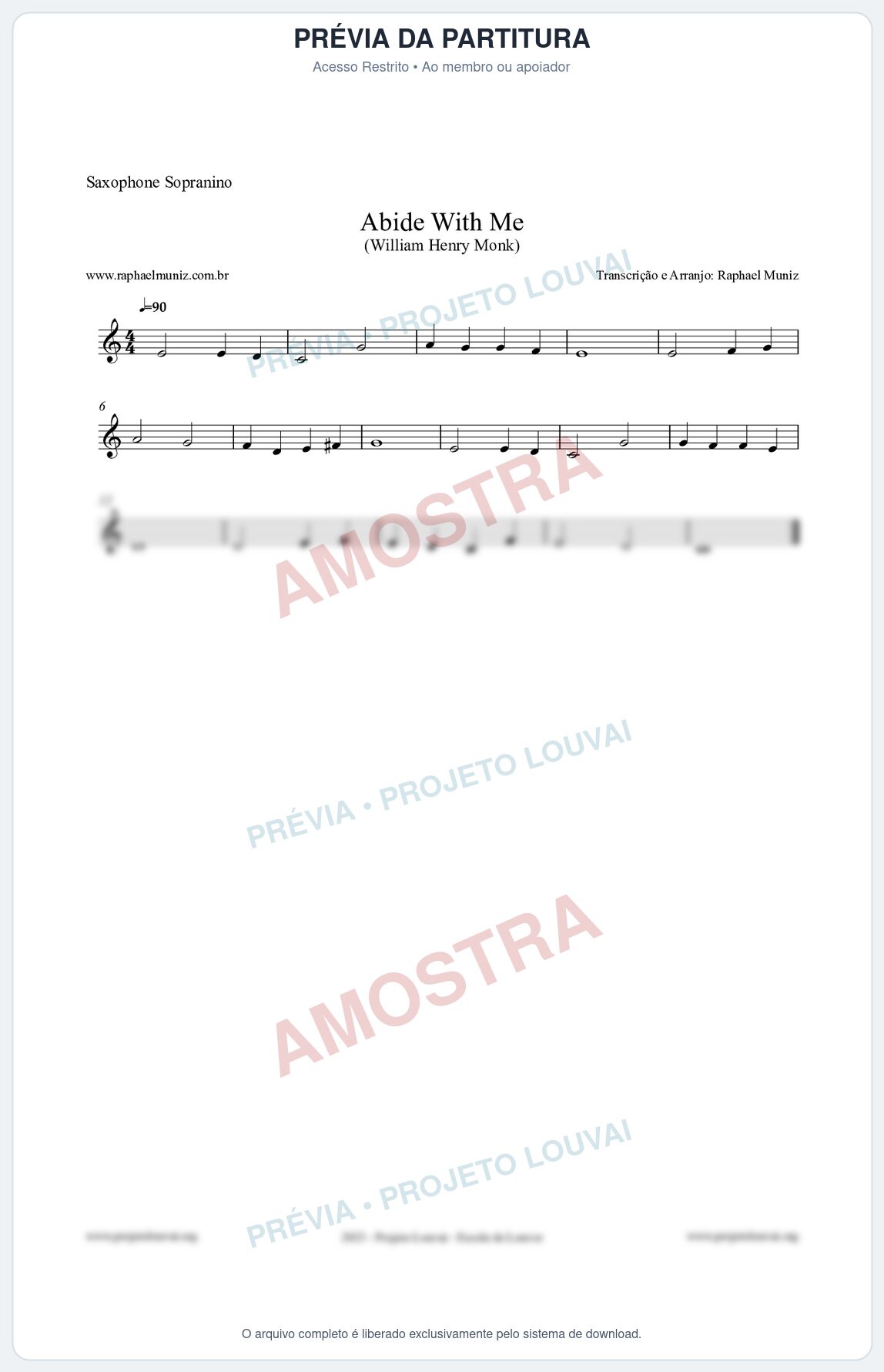 Prévia protegida da primeira página da partitura Partitura para Saxophone Sopranino - Abide With Me - William Henry Monk