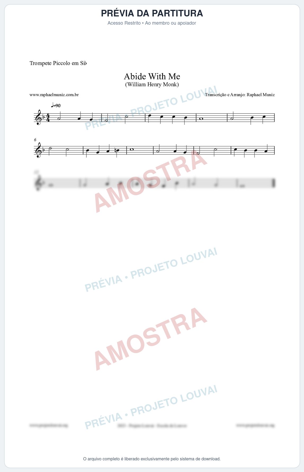 Prévia protegida da primeira página da partitura Partitura para Trompete Piccolo em Sib - Abide With Me - William Henry Monk
