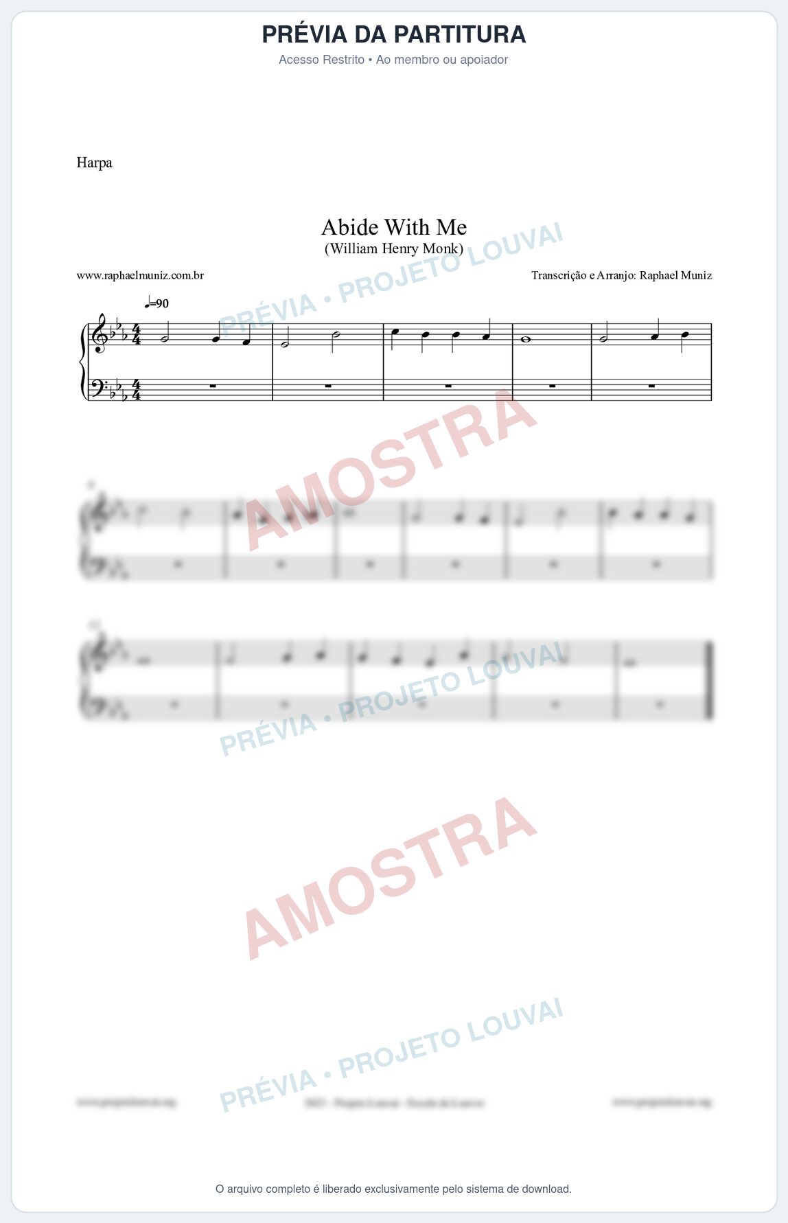 Prévia protegida da primeira página da partitura Partitura para Harpa - Abide With Me - William Henry Monk