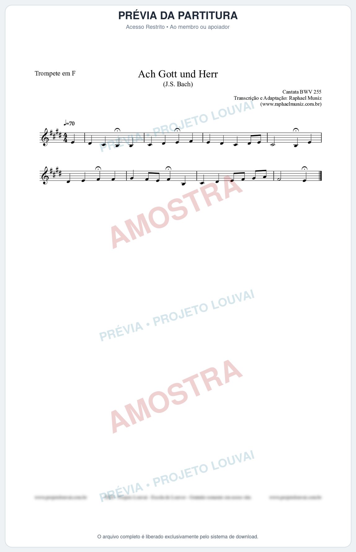 Prévia protegida da primeira página da partitura Partitura para Trompete em F - Ach Gott und Herr (BWV 255) (Tom A) - Johann Sebastian Bach
