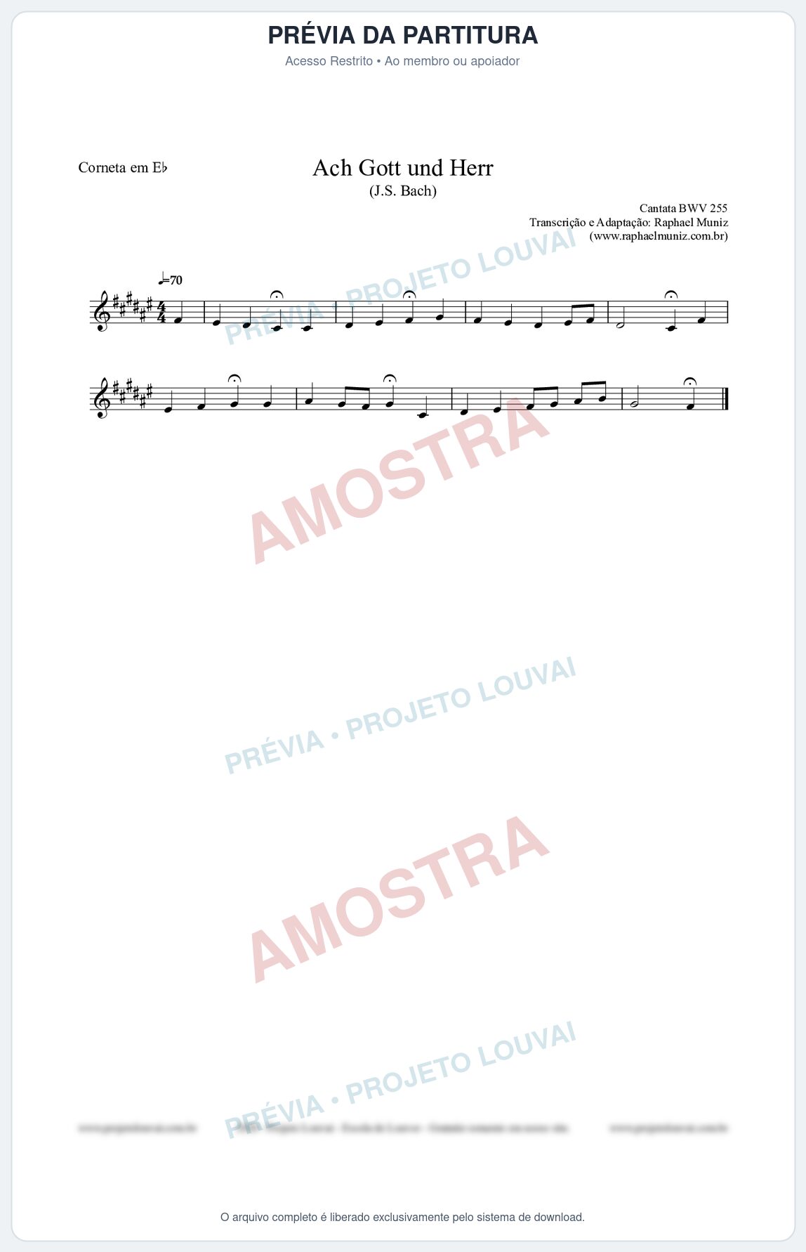Prévia protegida da primeira página da partitura Partitura para Corneta em Eb - Ach Gott und Herr (BWV 255) (Tom A) - Johann Sebastian Bach