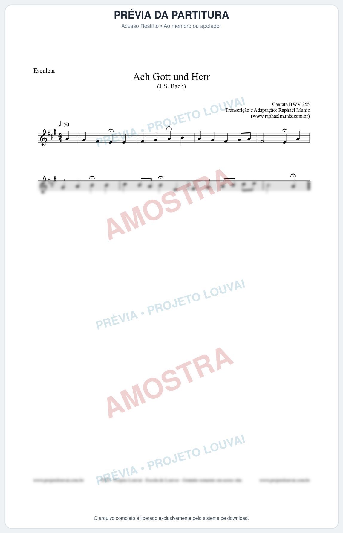 Prévia protegida da primeira página da partitura Partitura para Escaleta - Ach Gott und Herr (BWV 255) (Tom A) - Johann Sebastian Bach