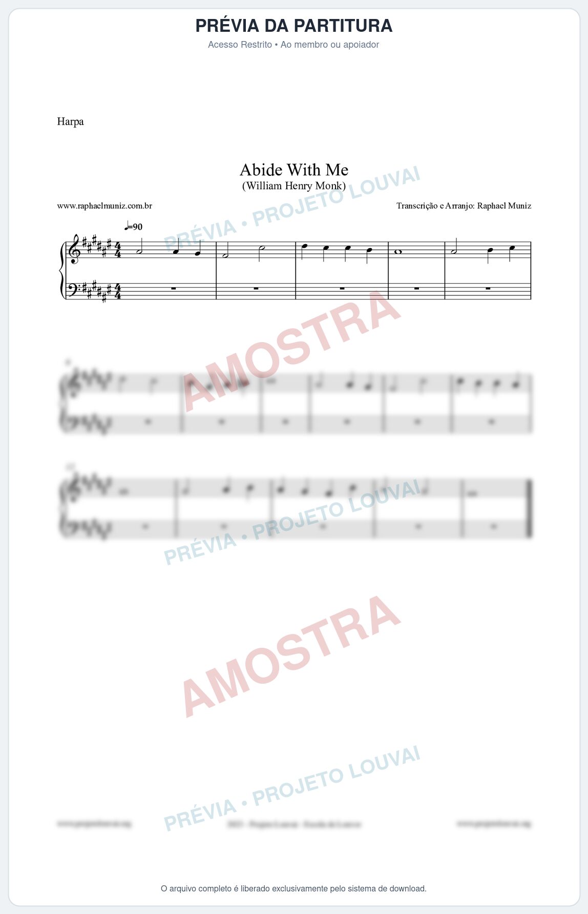 Prévia protegida da primeira página da partitura Partitura para Harpa - Abide With Me - William Henry Monk