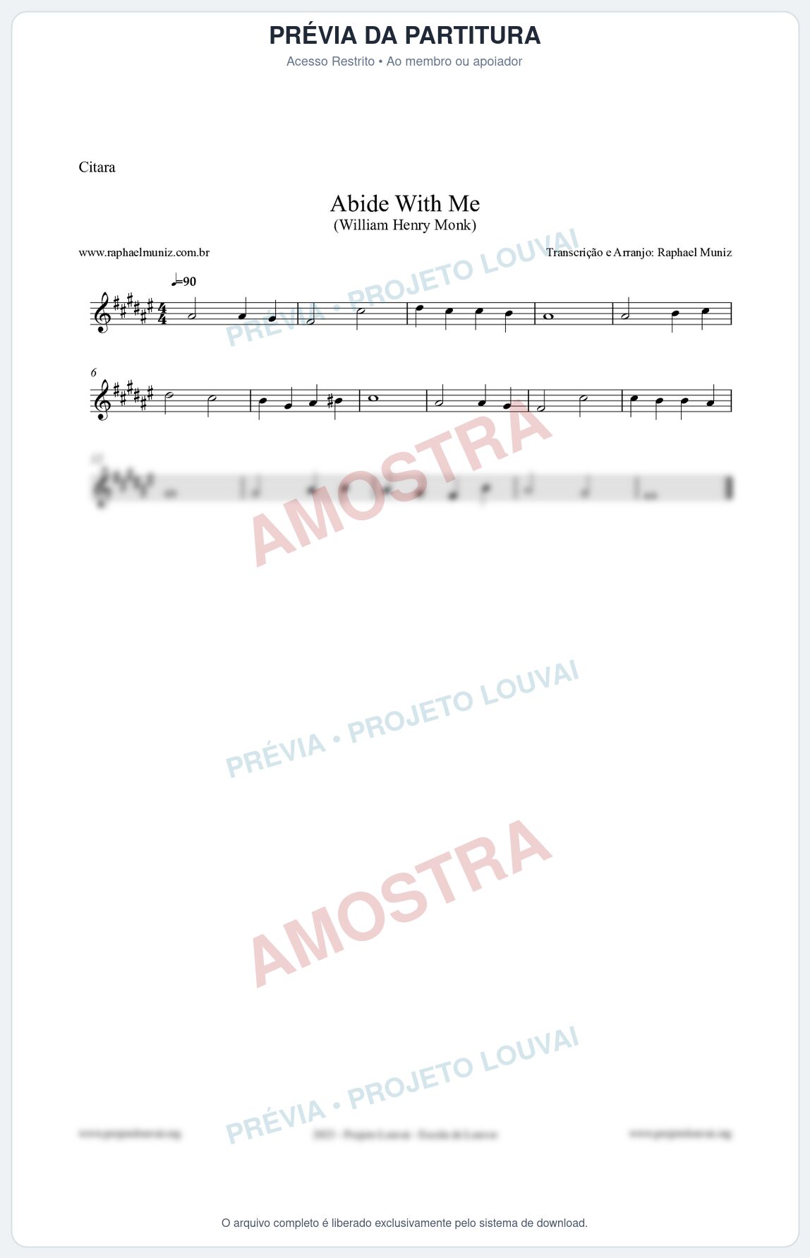 Prévia protegida da primeira página da partitura Partitura para Cítara - Abide With Me - William Henry Monk