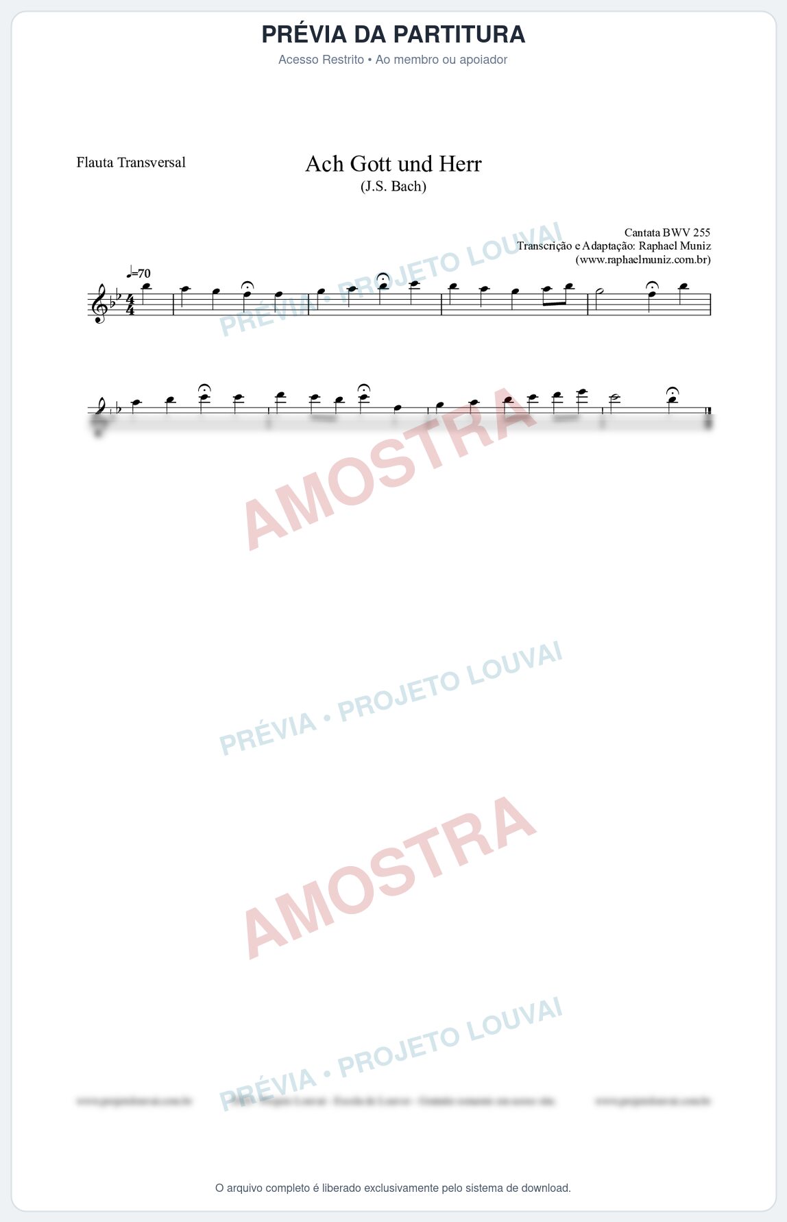 Prévia protegida da primeira página da partitura Partitura para Flauta Transversal - Ach Gott und Herr (BWV 255) (Tom Bb) - Johann Sebastian Bach