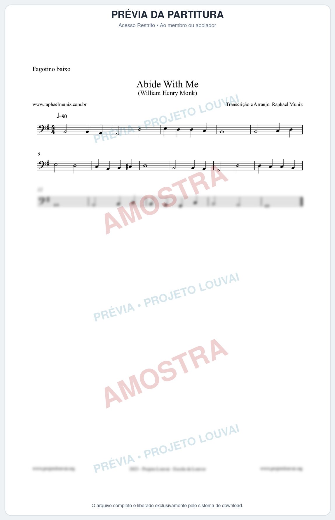 Prévia protegida da primeira página da partitura Partitura para Fagotino baixo - Abide With Me - William Henry Monk