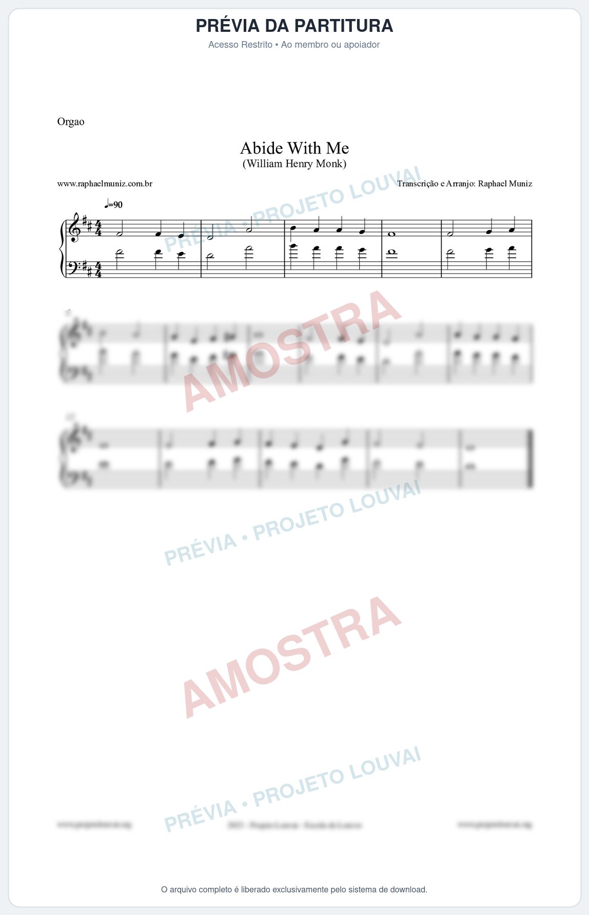 Prévia protegida da primeira página da partitura Partitura para Órgão - Abide With Me - William Henry Monk