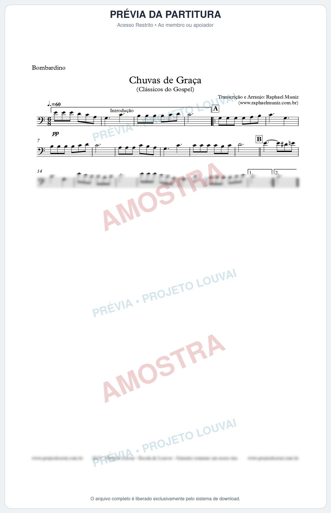 Prévia protegida da primeira página da partitura Partitura para Bombardino - Chuvas de Graças  - Harpa Cristã nº1 - Clássicos do Gospel