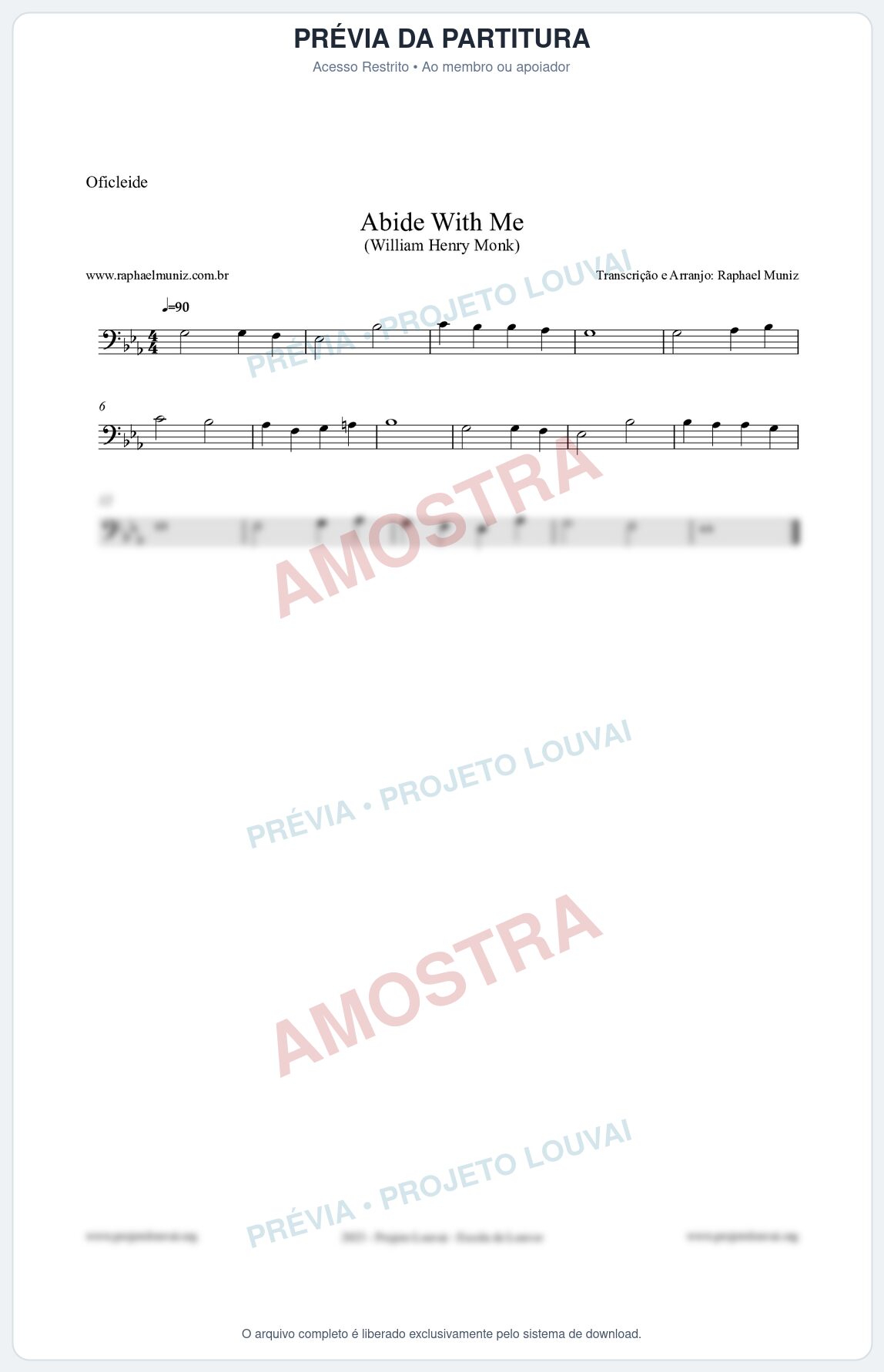 Prévia protegida da primeira página da partitura Partitura para Oficleide - Abide With Me - William Henry Monk
