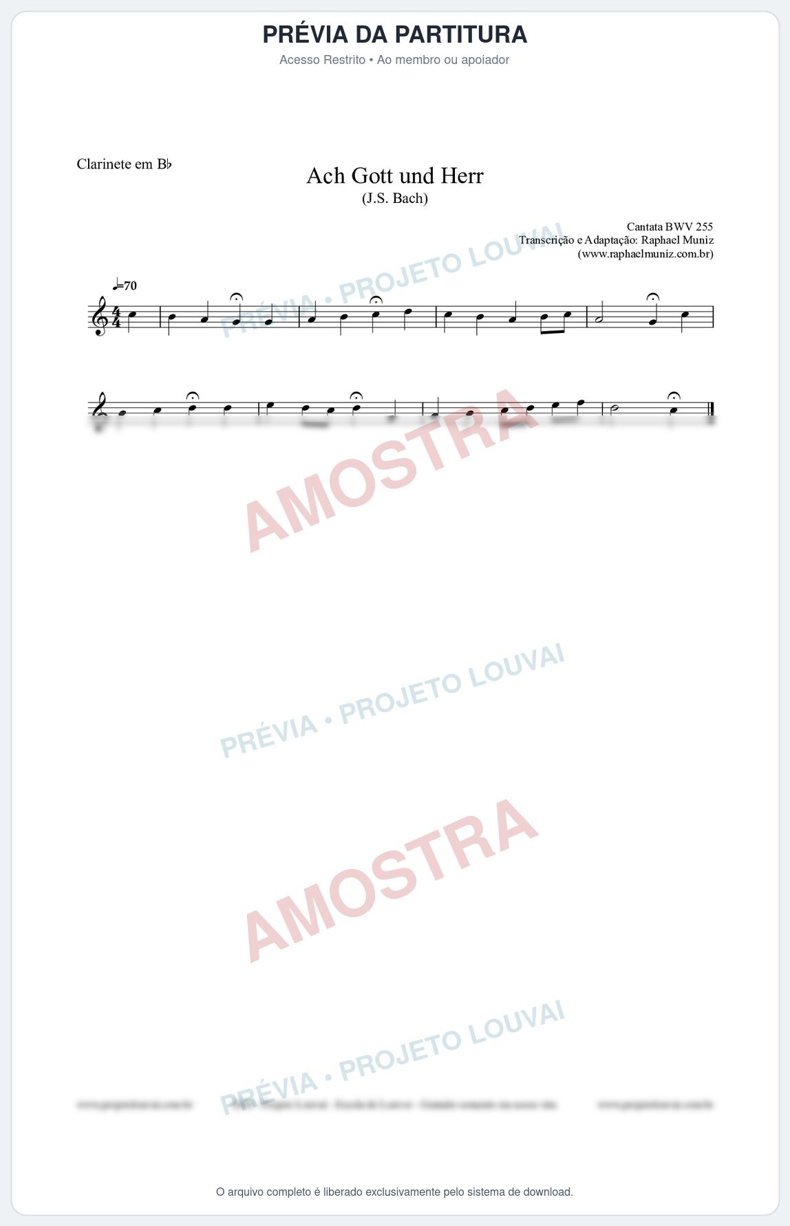 Prévia protegida da primeira página da partitura Partitura para Clarinete em Bb - Ach Gott und Herr (BWV 255) (Tom Bb) - Johann Sebastian Bach