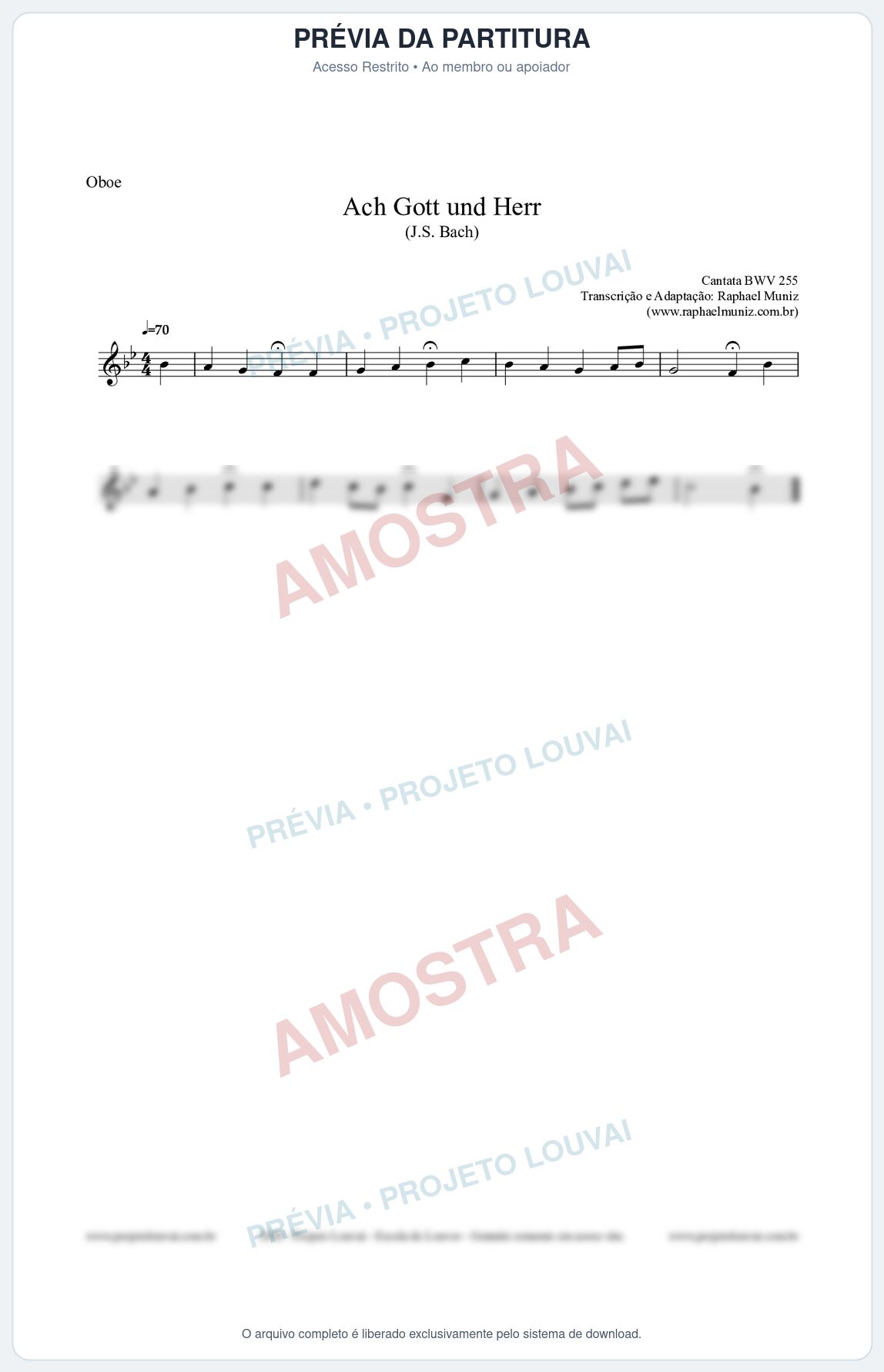 Prévia protegida da primeira página da partitura Partitura para Oboé - Ach Gott und Herr (BWV 255) (Tom Bb) - Johann Sebastian Bach