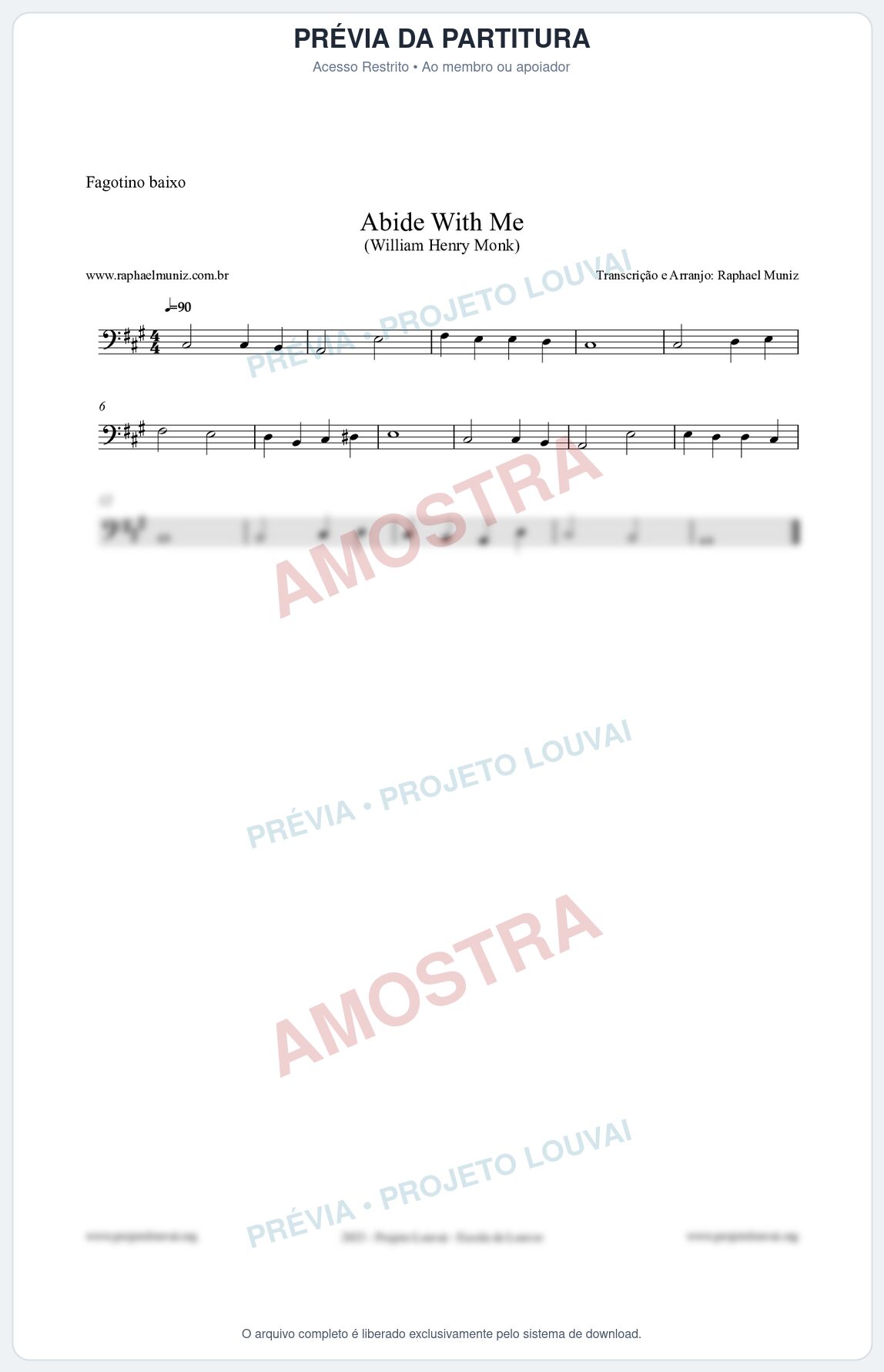 Prévia protegida da primeira página da partitura Partitura para Fagotino baixo - Abide With Me - William Henry Monk