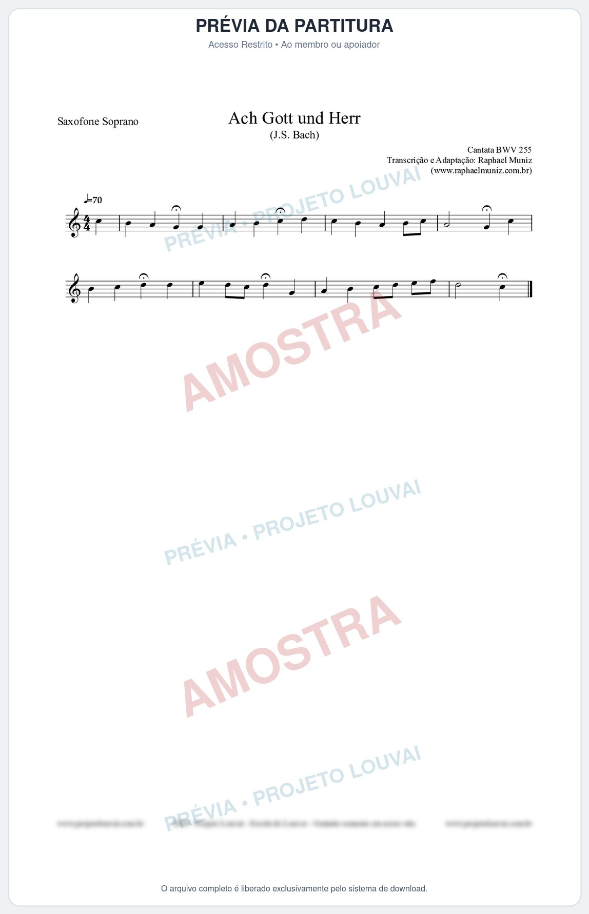 Prévia protegida da primeira página da partitura Partitura para Saxofone Soprano - Ach Gott und Herr (BWV 255) (Tom Bb) - Johann Sebastian Bach