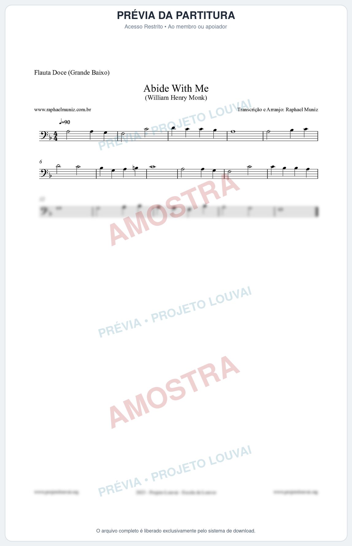 Prévia protegida da primeira página da partitura Partitura para Flauta Doce (Grande Baixo) - Abide With Me - William Henry Monk