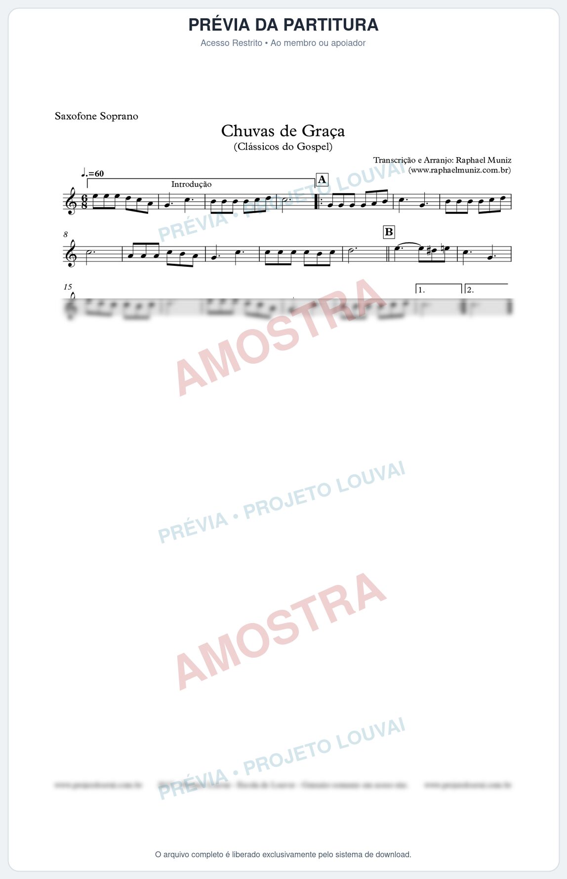 Prévia protegida da primeira página da partitura Partitura para Sax Soprano - Chuvas de Graças - Harpa Cristã nº1 - Clássicos do Gospel