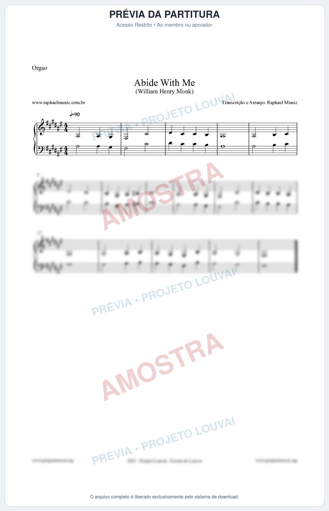 Prévia protegida da primeira página da partitura Partitura para Órgão - Abide With Me - William Henry Monk