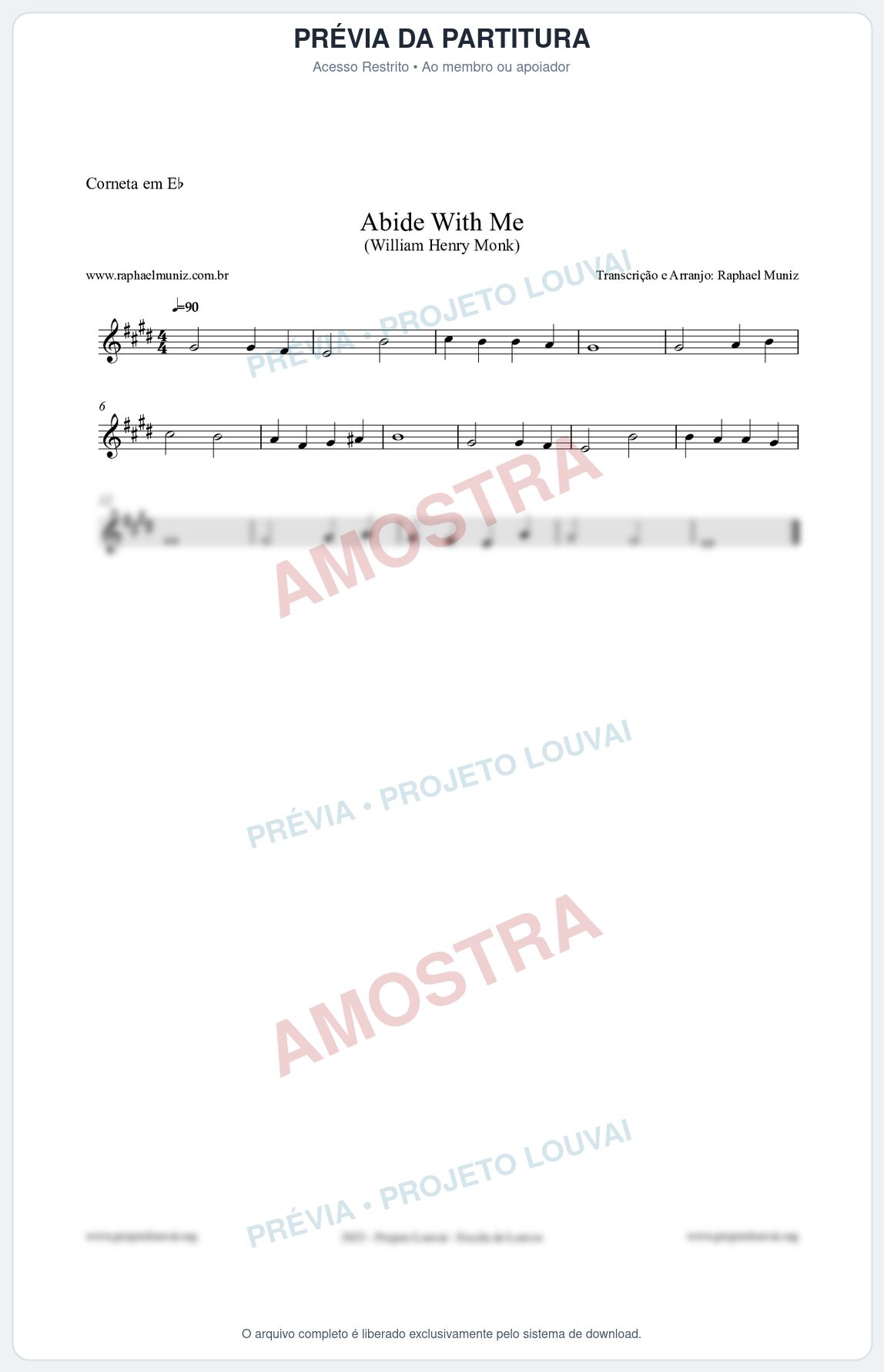 Prévia protegida da primeira página da partitura Partitura para Corneta em Eb - Abide With Me - William Henry Monk