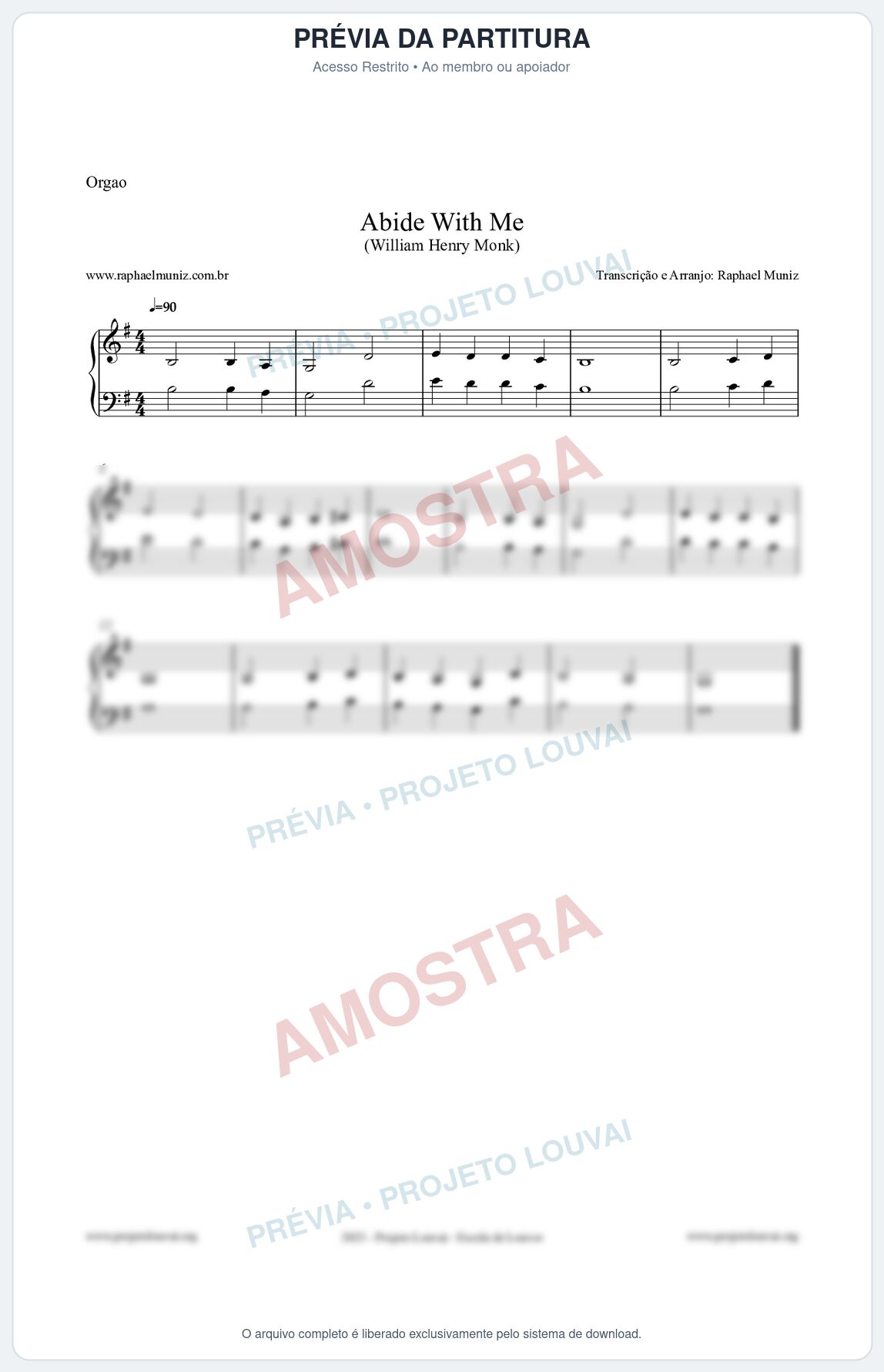Prévia protegida da primeira página da partitura Partitura para Órgão - Abide With Me - William Henry Monk