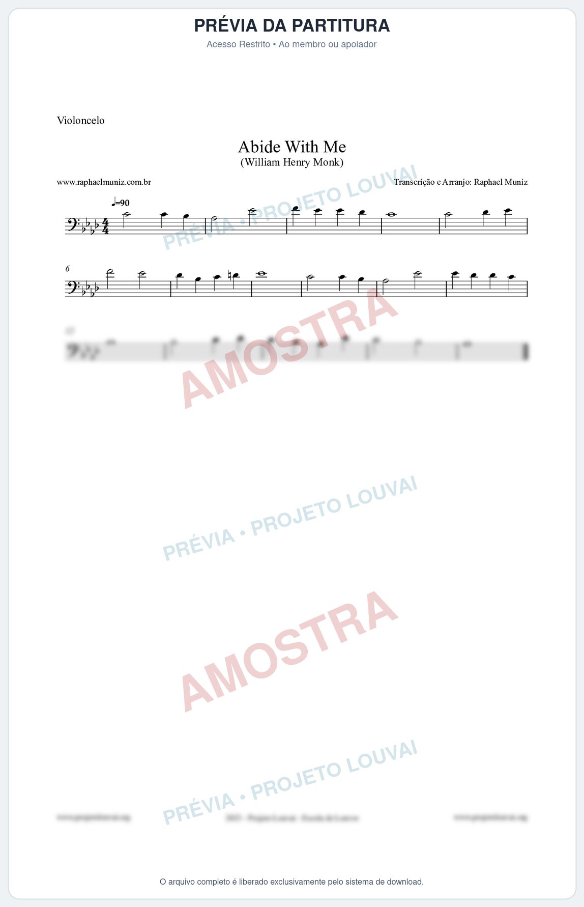 Prévia protegida da primeira página da partitura Partitura para Violoncelo - Abide With Me - William Henry Monk