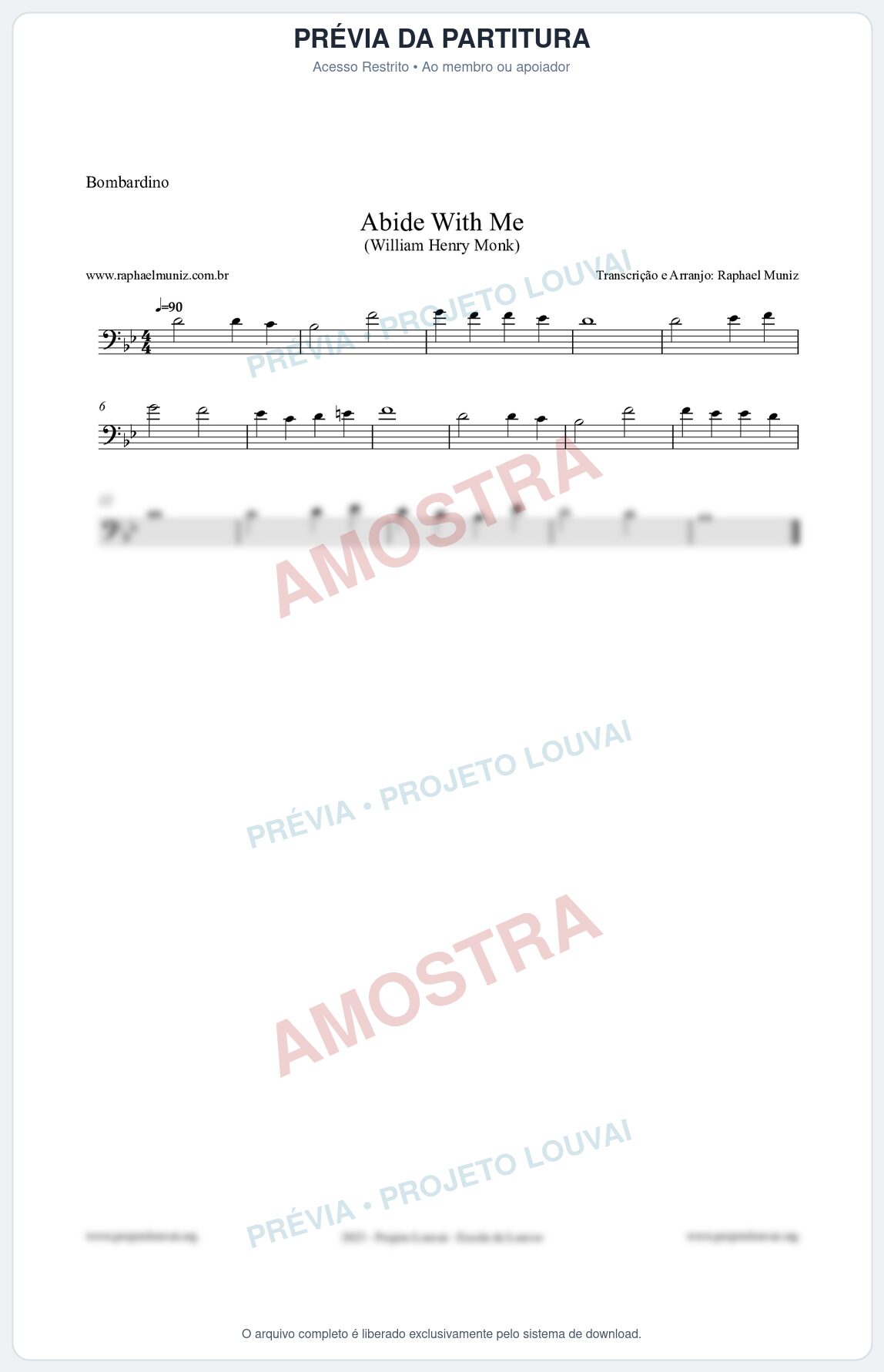 Prévia protegida da primeira página da partitura Partitura para Bombardino - Abide With Me - William Henry Monk