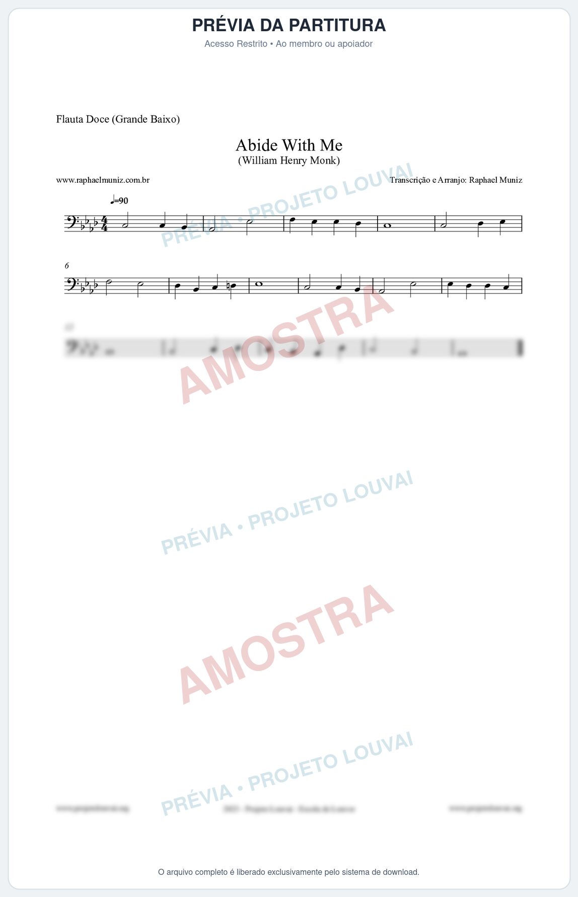 Prévia protegida da primeira página da partitura Partitura para Flauta Doce (Grande Baixo) - Abide With Me - William Henry Monk