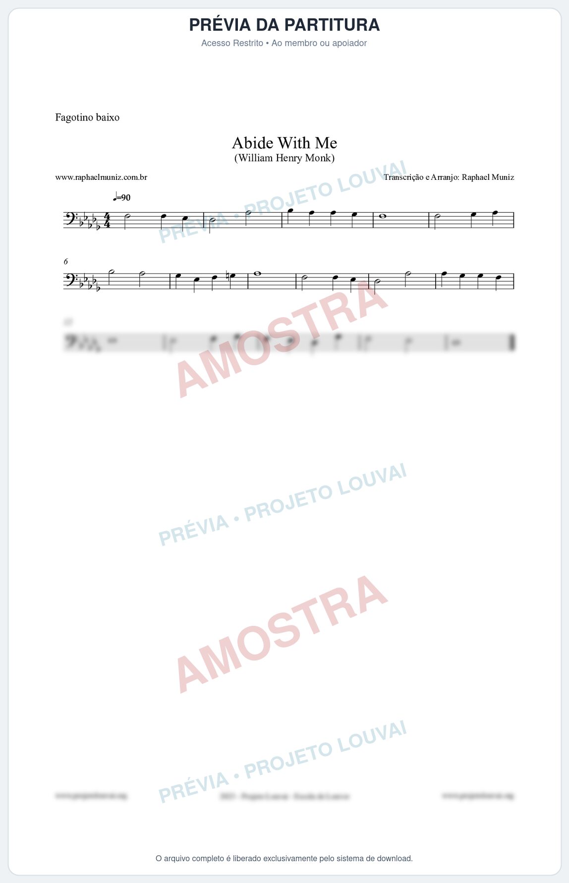 Prévia protegida da primeira página da partitura Partitura para Fagotino baixo - Abide With Me - William Henry Monk