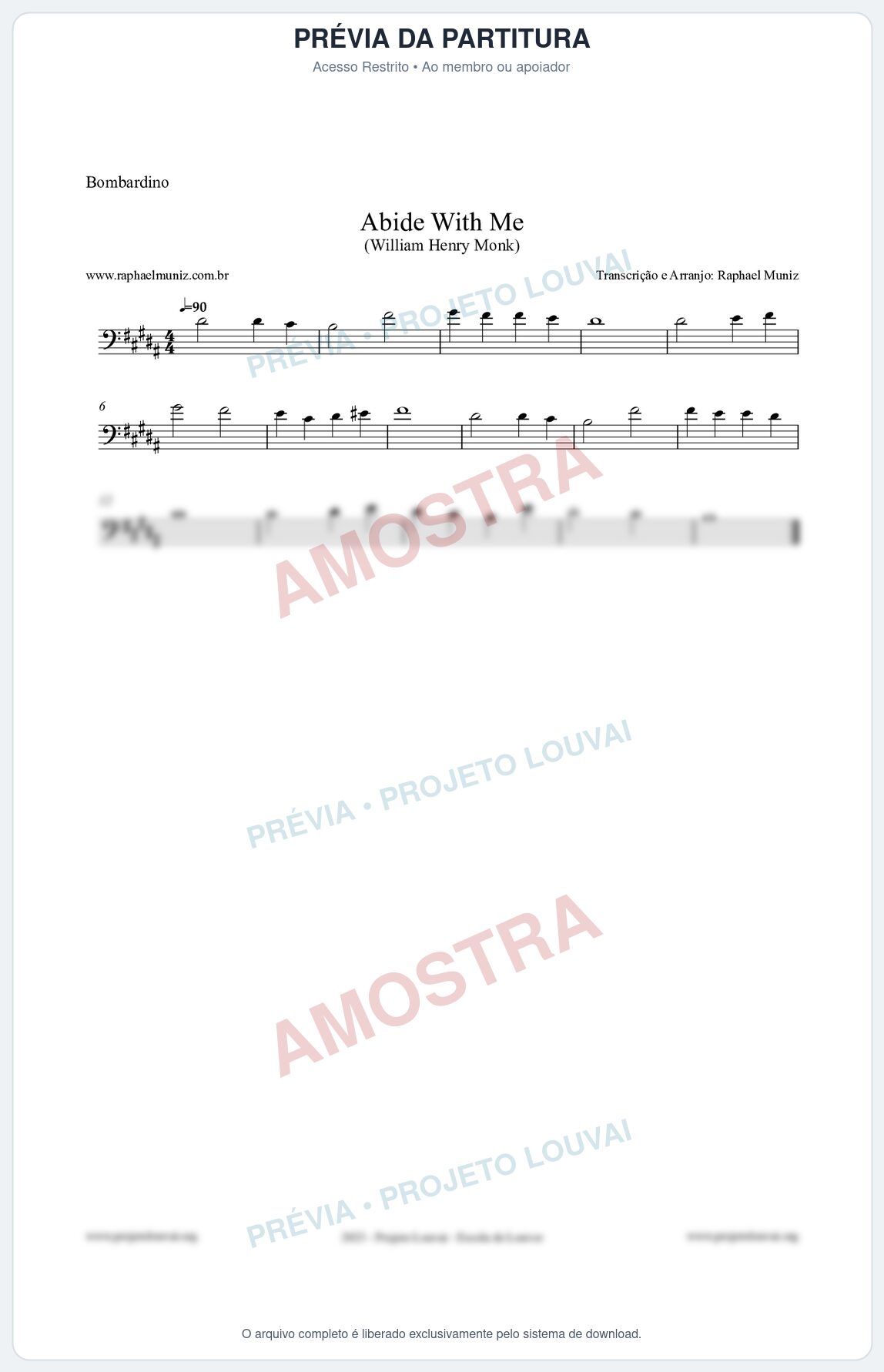 Prévia protegida da primeira página da partitura Partitura para Bombardino - Abide With Me - William Henry Monk