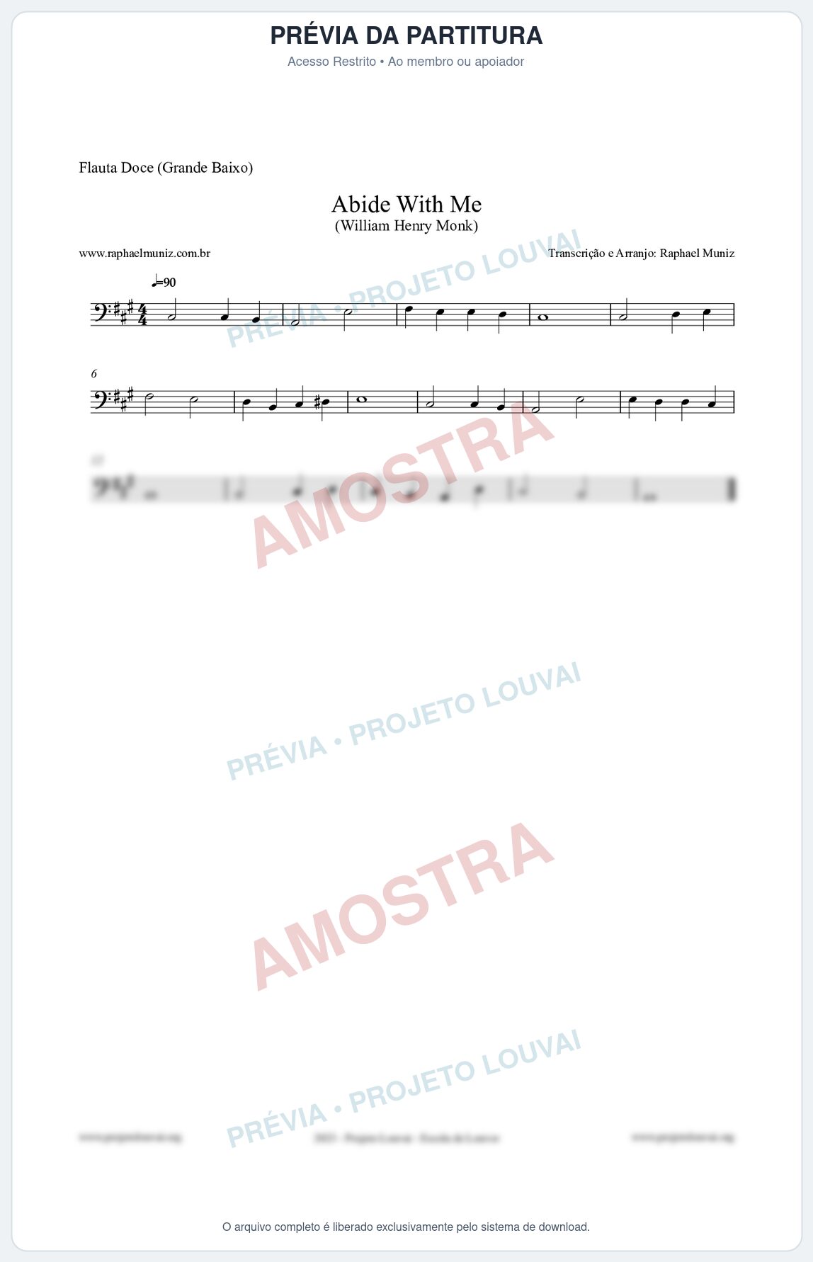 Prévia protegida da primeira página da partitura Partitura para Flauta Doce (Grande Baixo) - Abide With Me - William Henry Monk