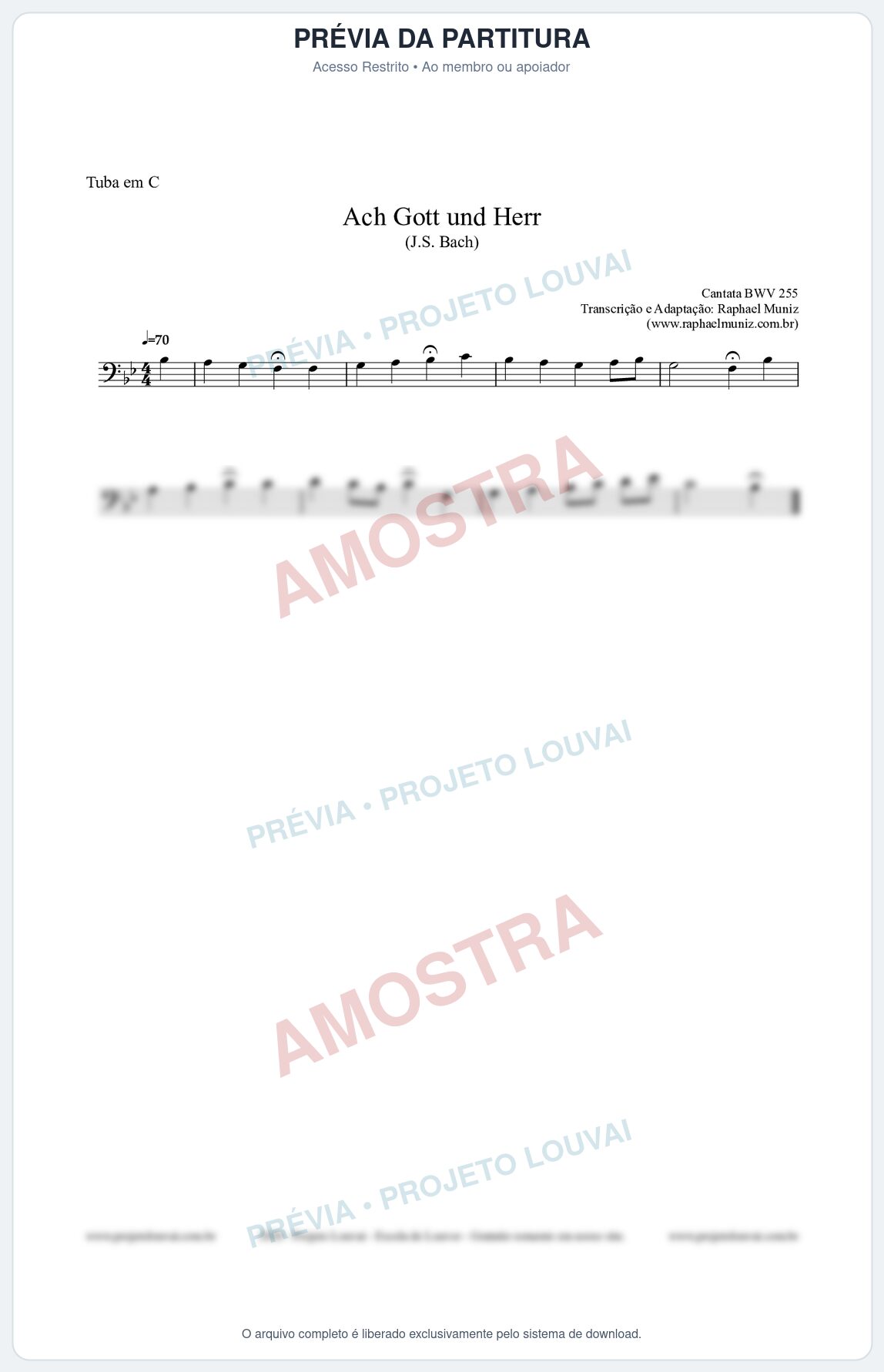 Prévia protegida da primeira página da partitura Partitura para Tuba em C - Ach Gott und Herr (BWV 255) (Tom Bb) - Johann Sebastian Bach