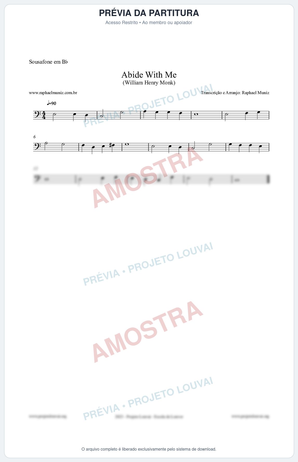 Prévia protegida da primeira página da partitura Partitura para Sousafone em Bb - Abide With Me - William Henry Monk