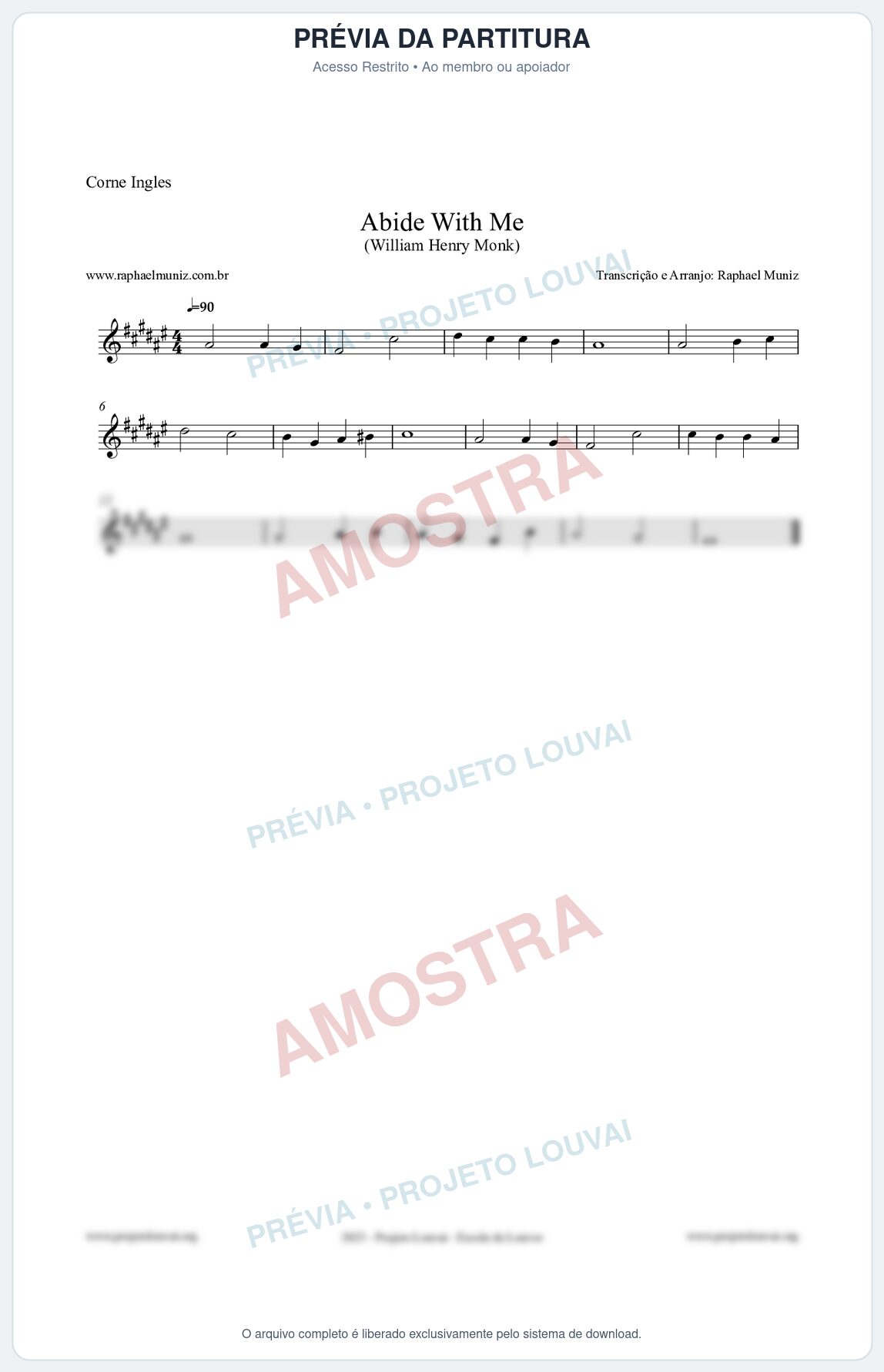 Prévia protegida da primeira página da partitura Partitura para Corne Inglês - Abide With Me - William Henry Monk