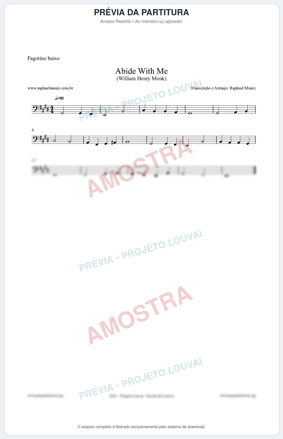 Prévia protegida da primeira página da partitura Partitura para Fagotino baixo - Abide With Me - William Henry Monk