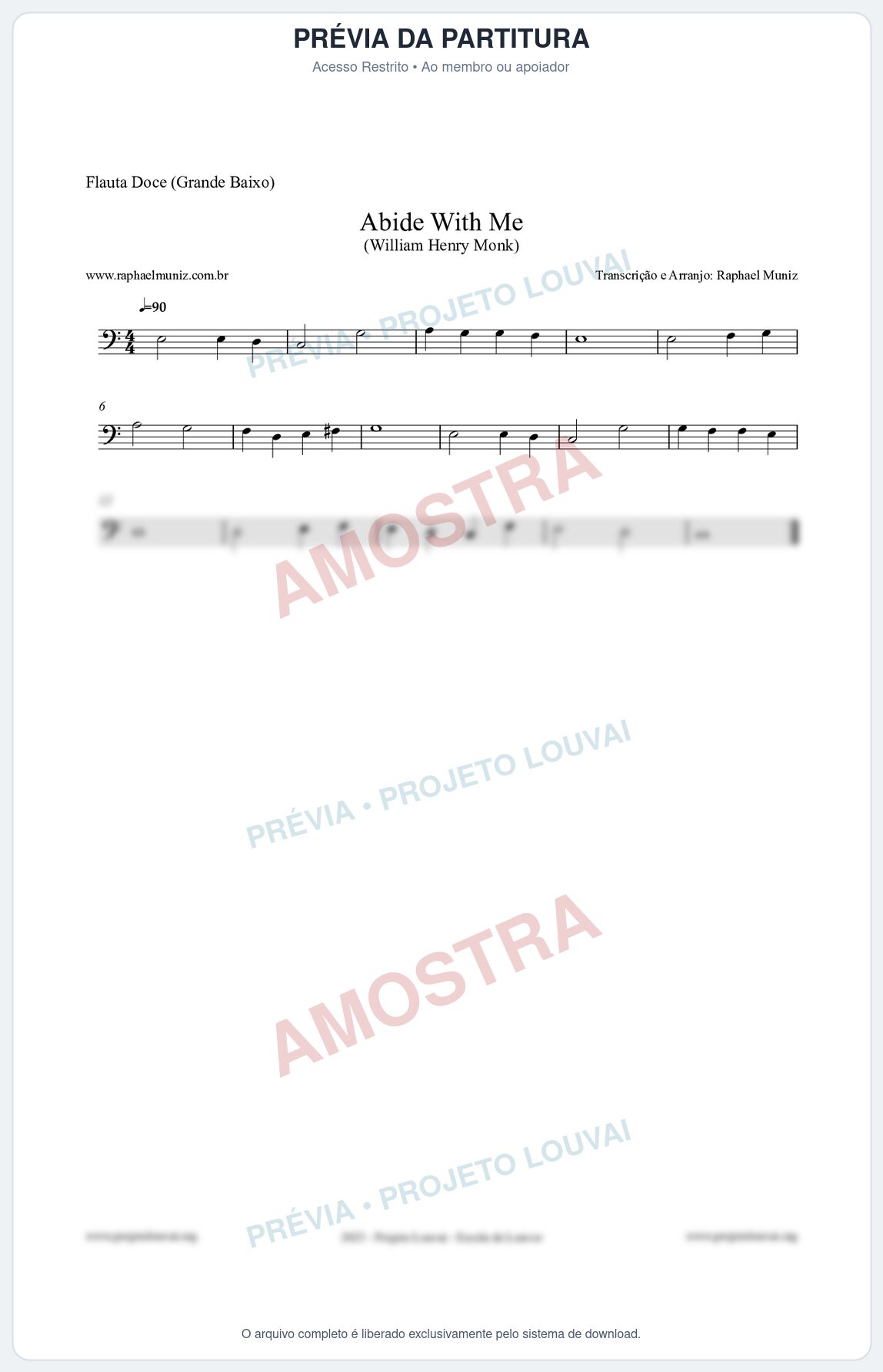 Prévia protegida da primeira página da partitura Partitura para Flauta Doce (Grande Baixo) - Abide With Me - William Henry Monk