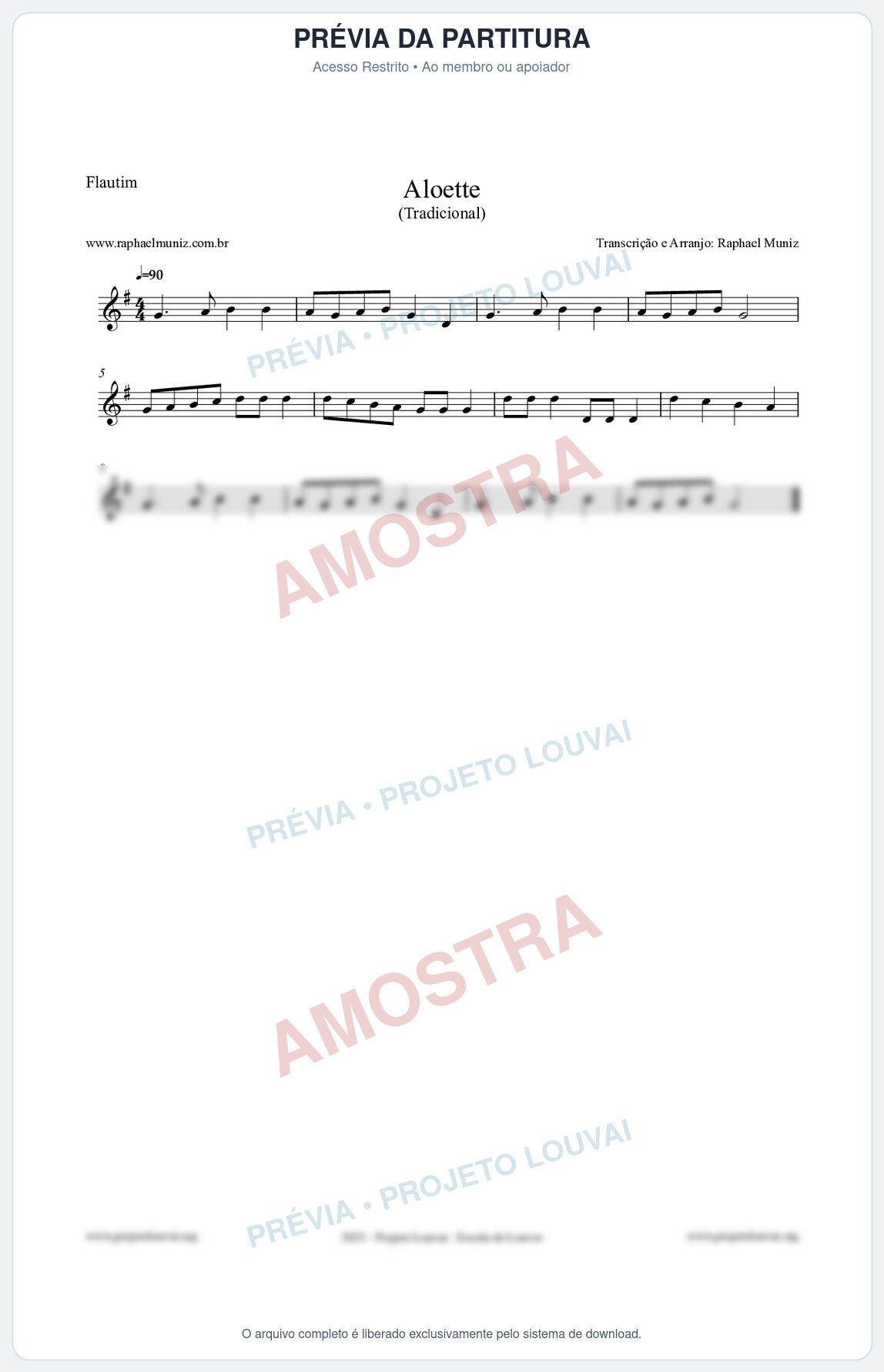Prévia protegida da primeira página da partitura Partitura para Flautim - Aloette - Tradicional