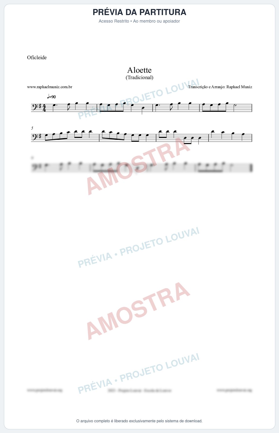 Prévia protegida da primeira página da partitura Partitura para Oficleide - Aloette - Tradicional