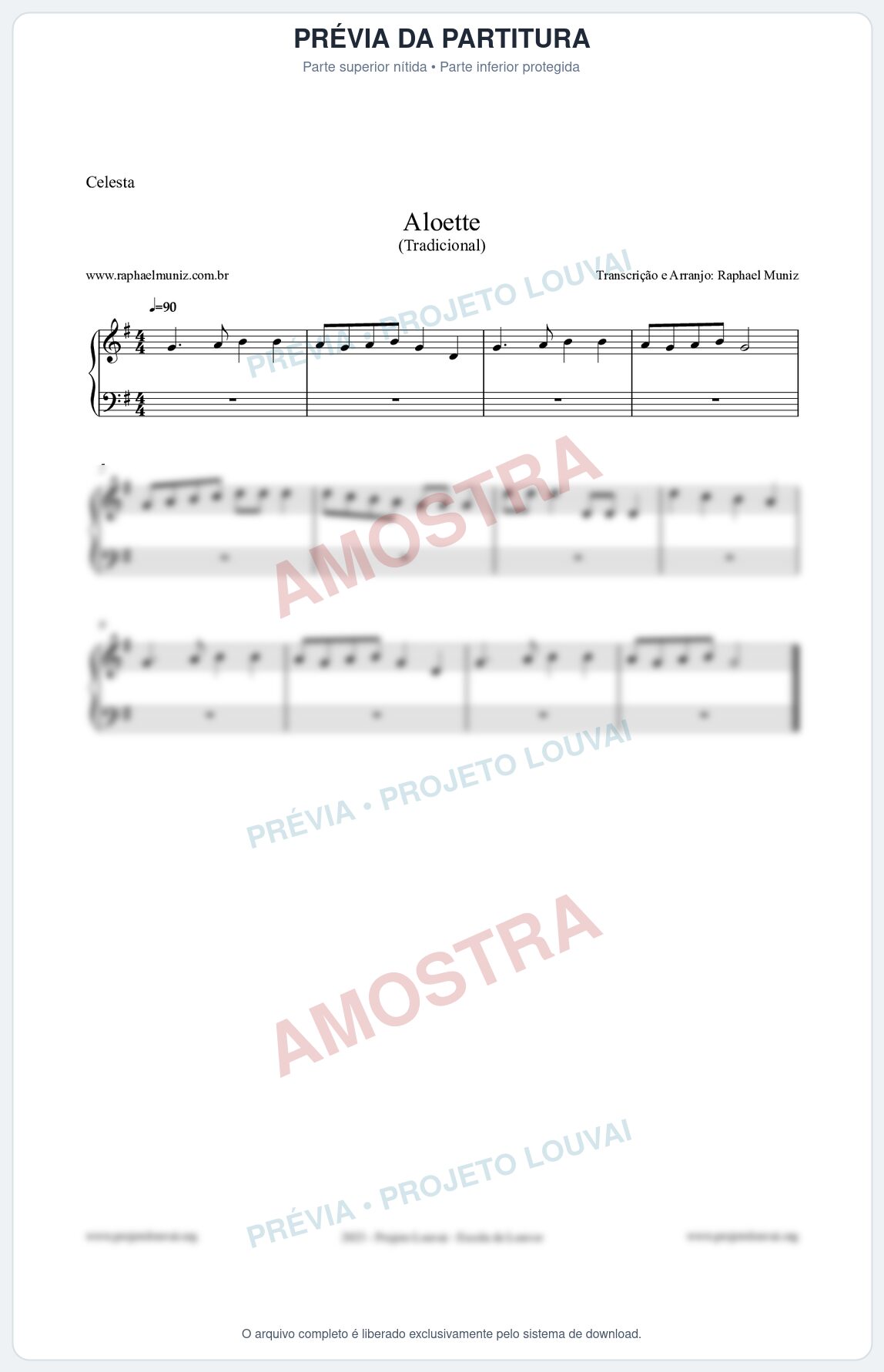 Prévia protegida da primeira página da partitura Partitura para Celesta - Aloette - Tradicional