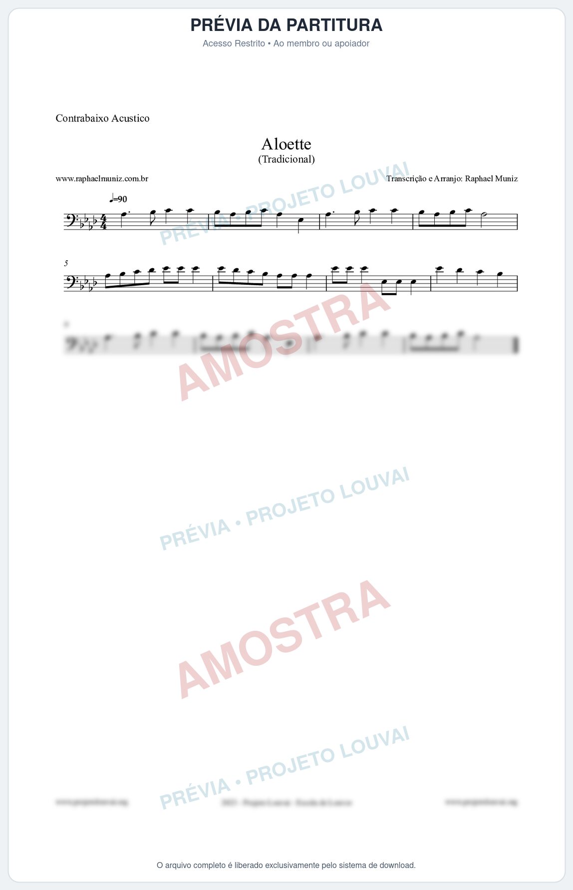Prévia protegida da primeira página da partitura Partitura para Contrabaixo Acústico - Aloette - Tradicional