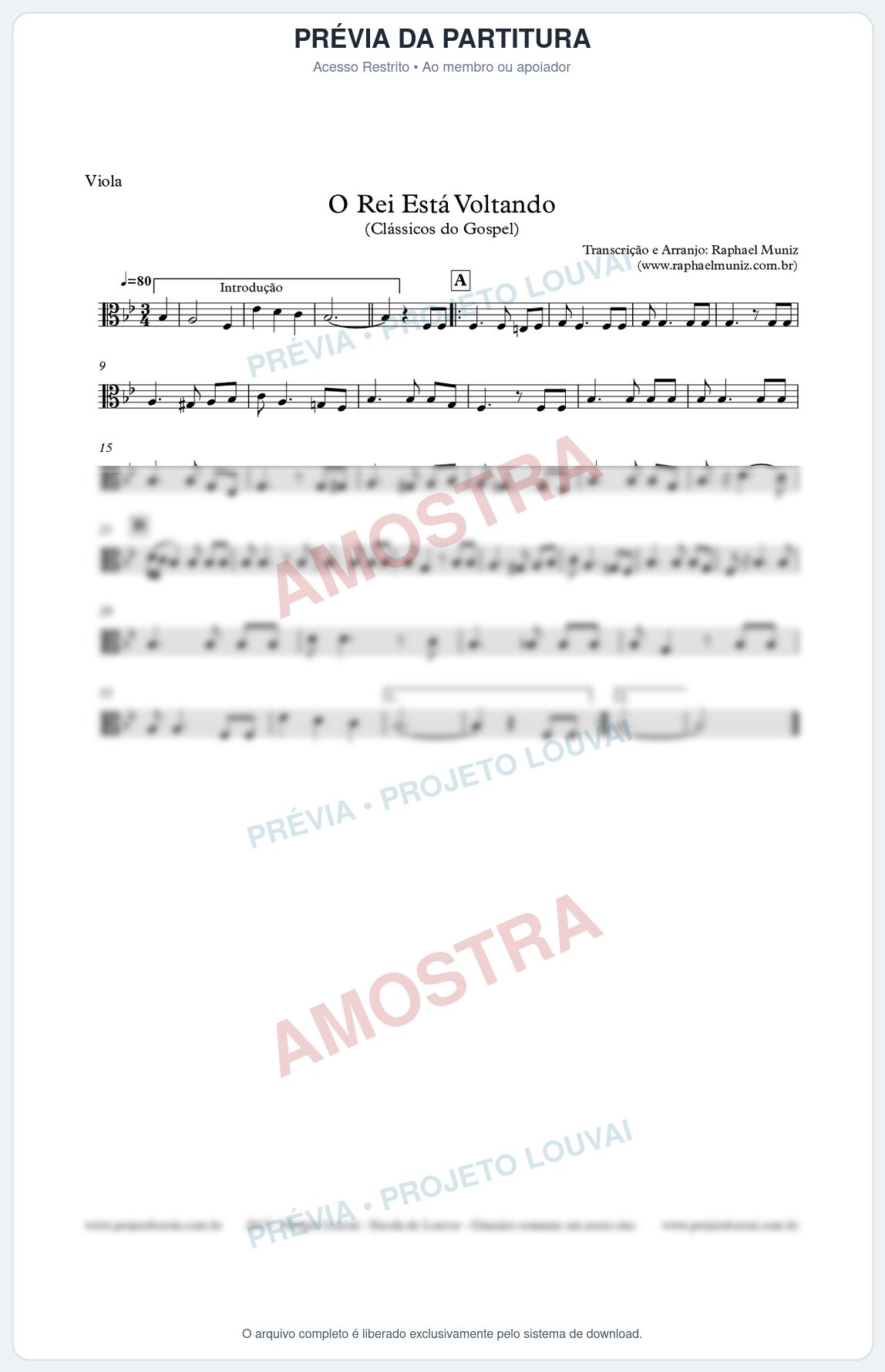 Prévia protegida da primeira página da partitura Partitura para Viola - O Rei está voltando - Clássicos do Gospel